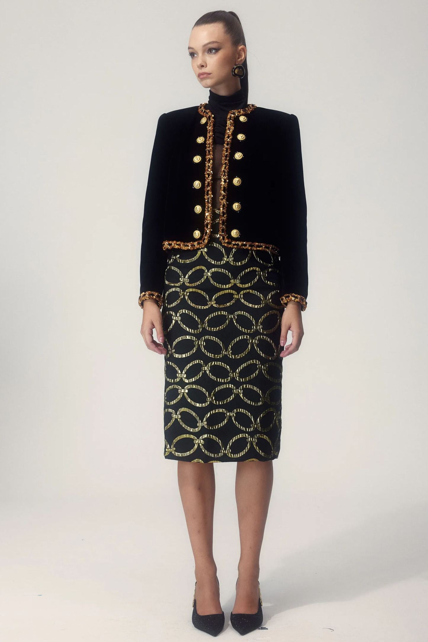 Emma Chain Print Pencil Skirt-Sunfere