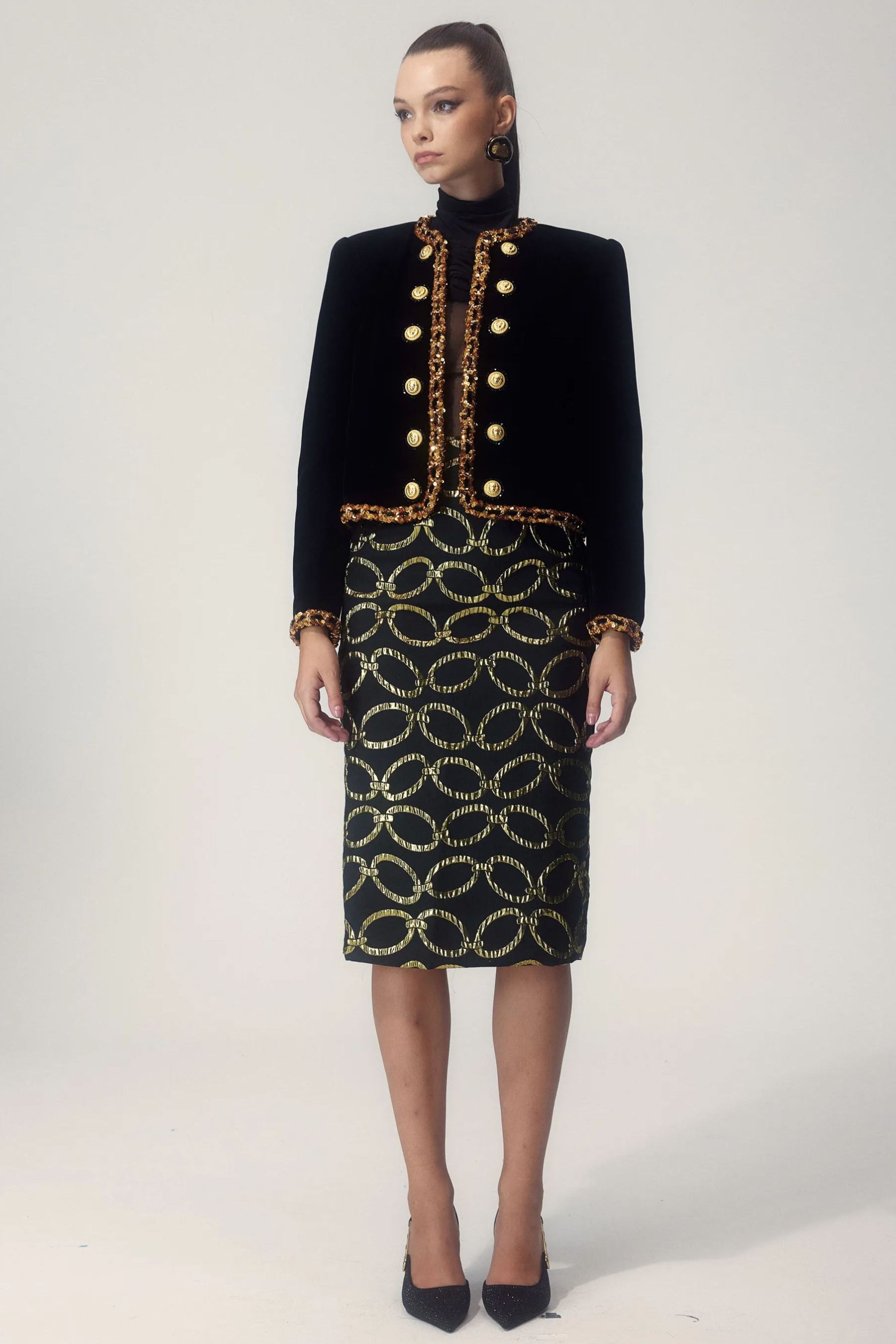 Emma Chain Print Pencil Skirt-Sunfere