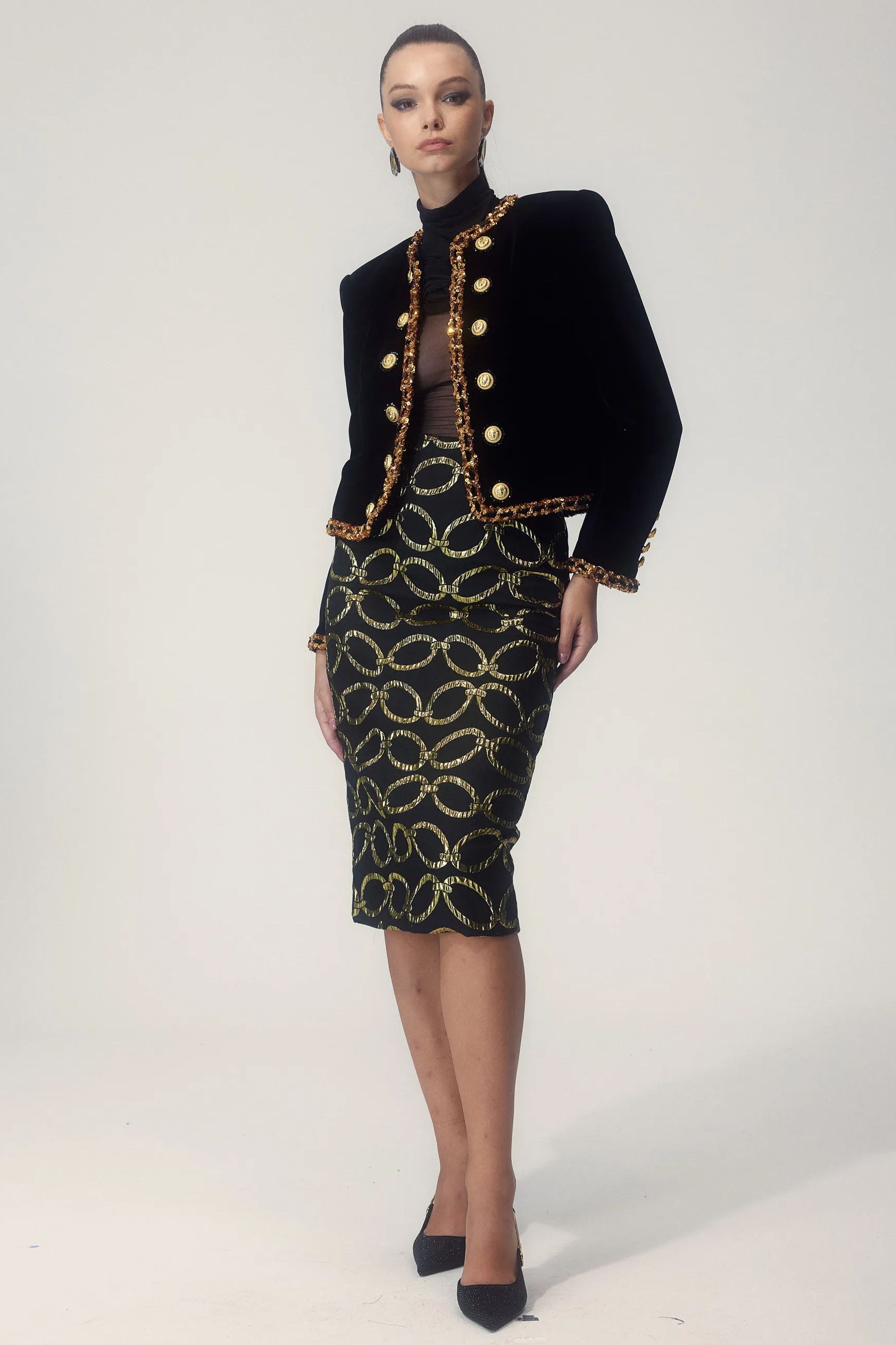 Emma Chain Print Pencil Skirt-Sunfere