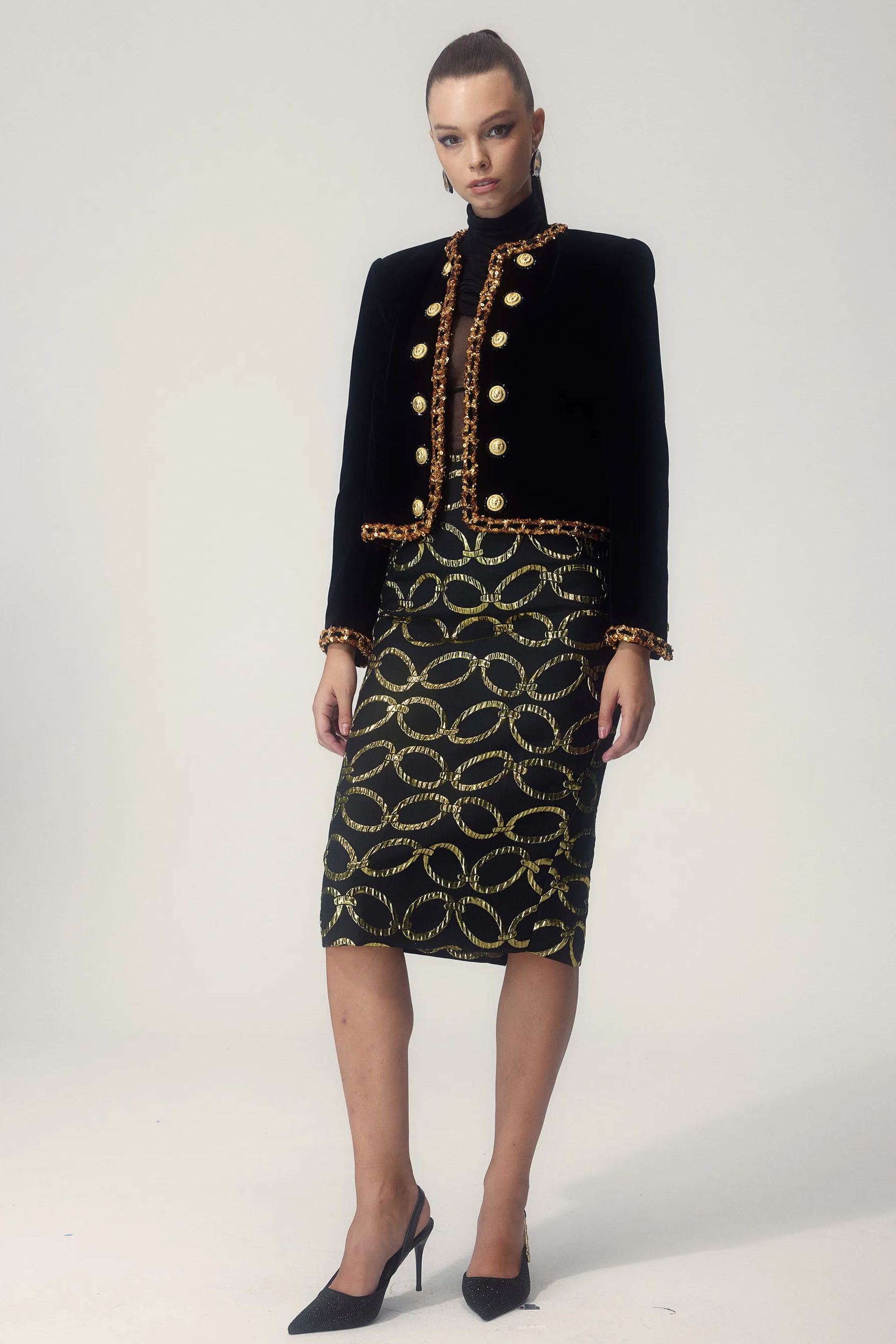 Emma Chain Print Pencil Skirt-Sunfere