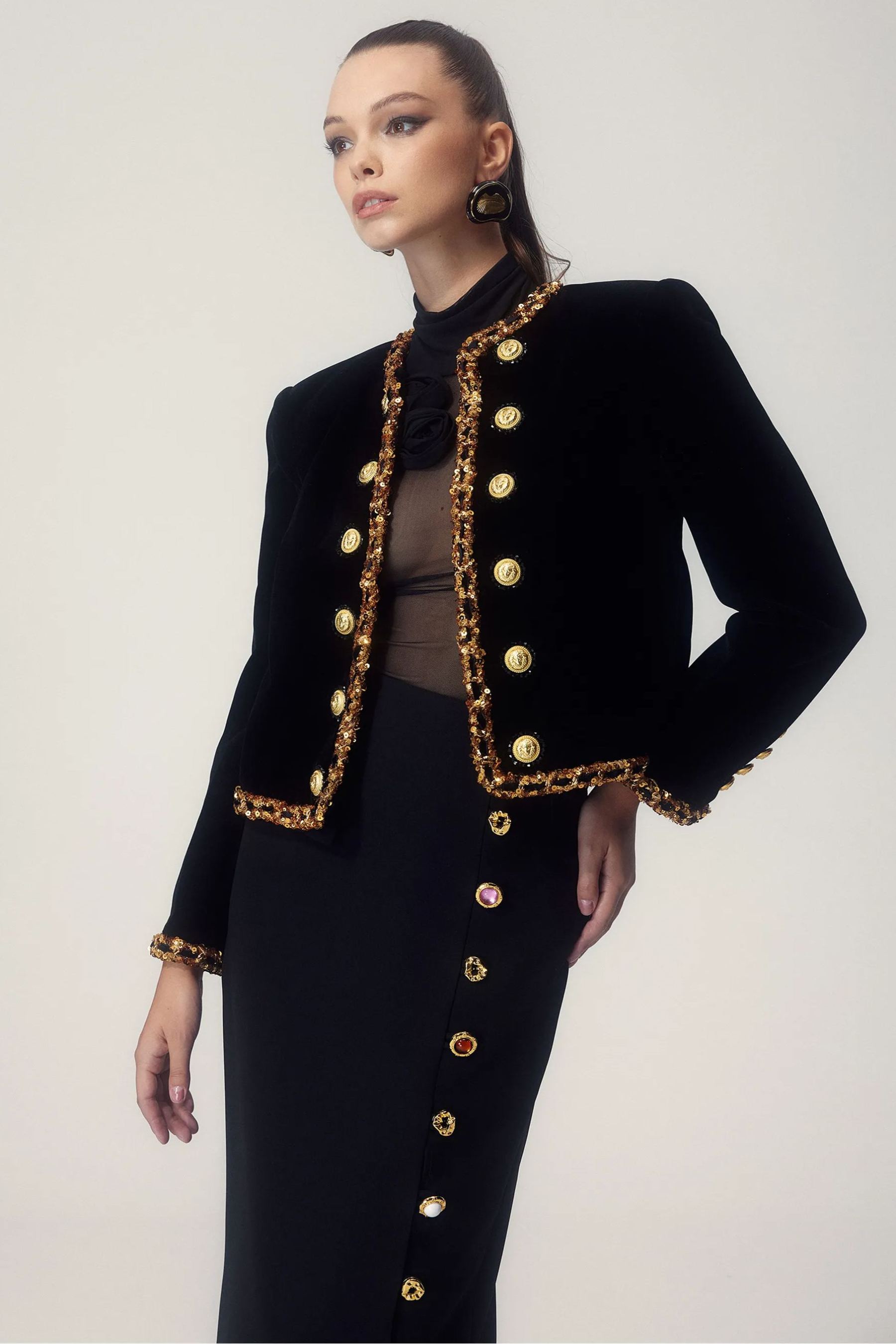 Janice Sequin Embroidery Velvet Jacket-Sunfere