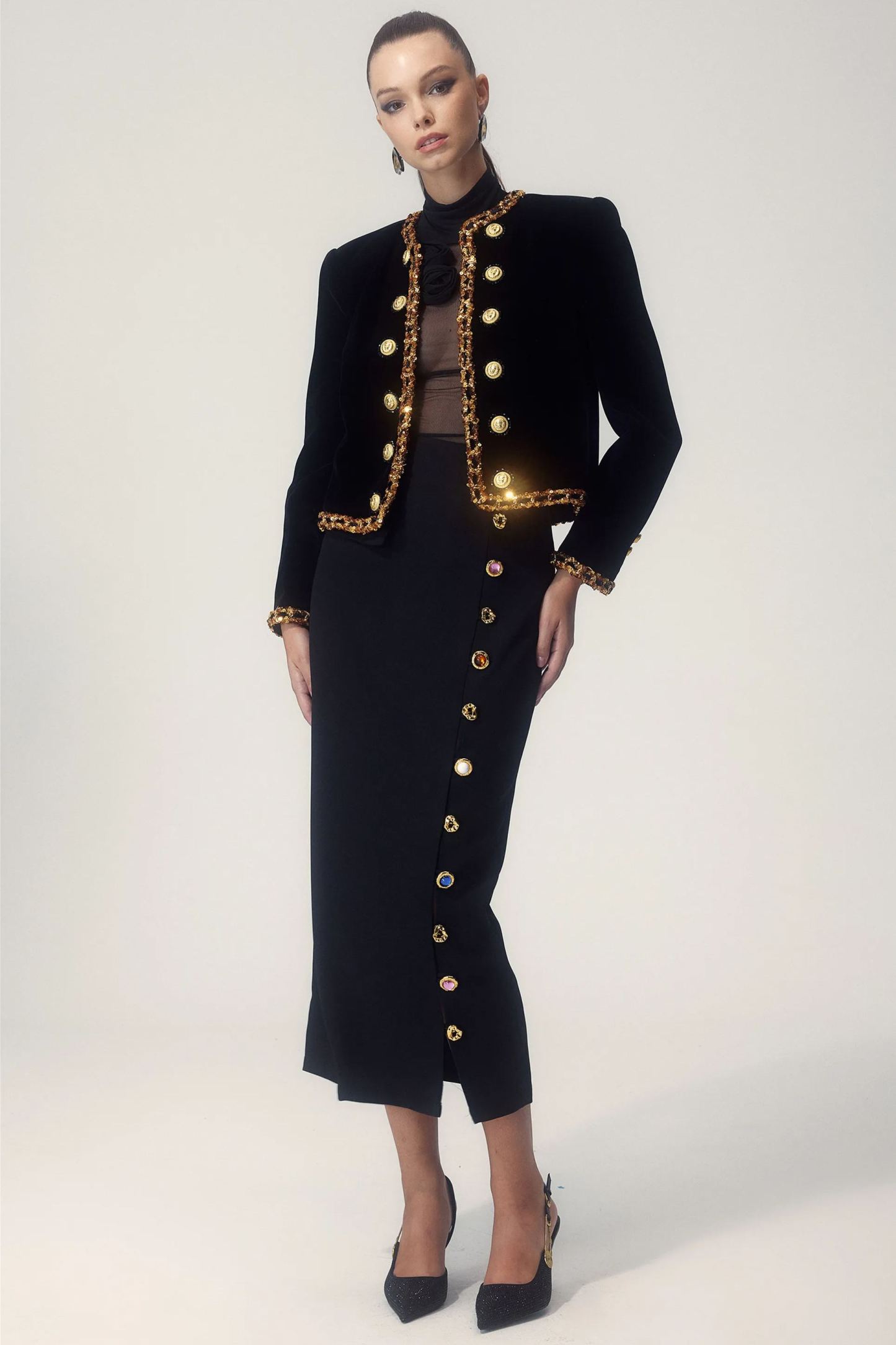 Janice Sequin Embroidery Velvet Jacket-Sunfere