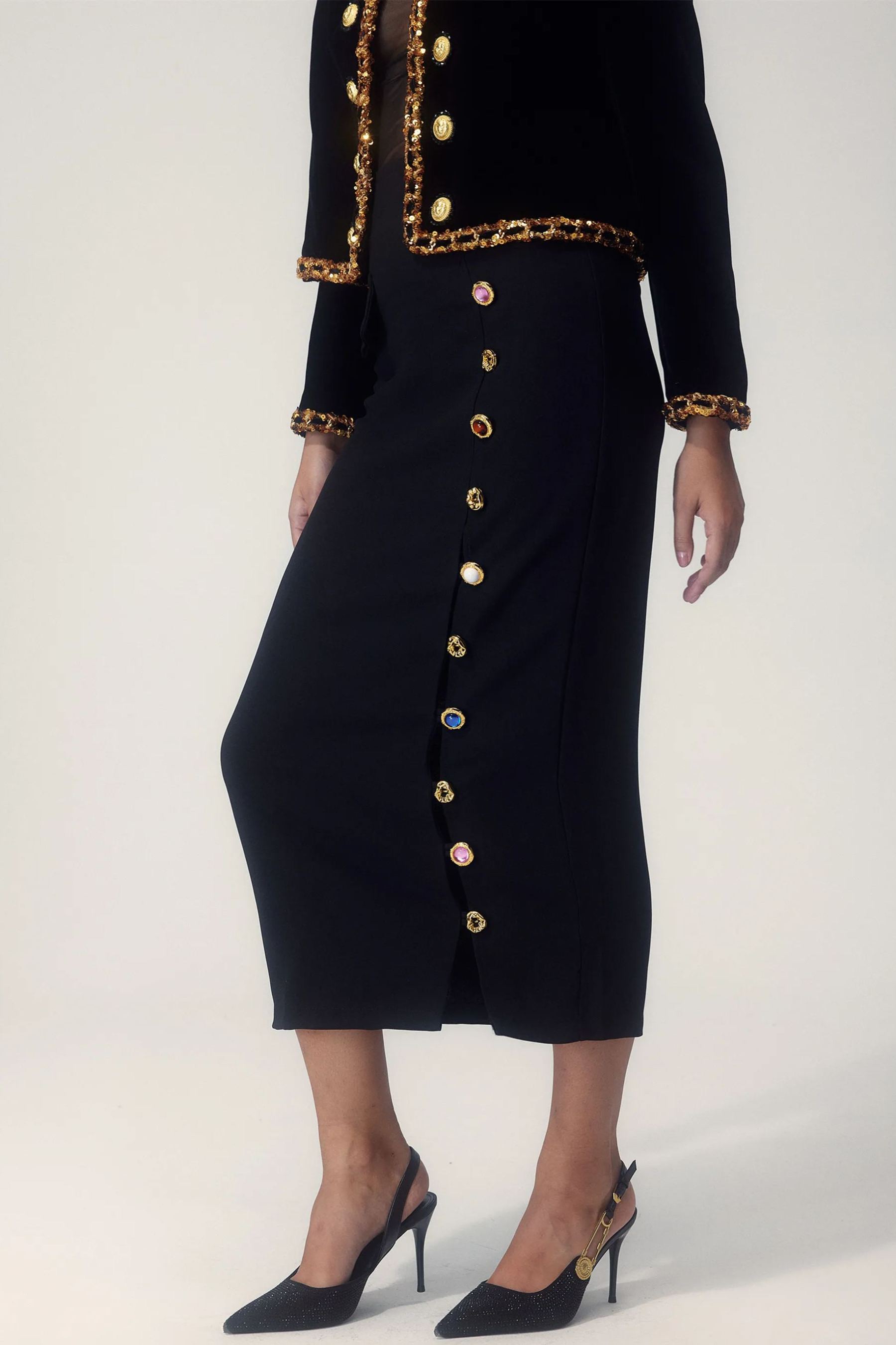 Ella Gem Button Down Pencil Midi Skirt-Sunfere