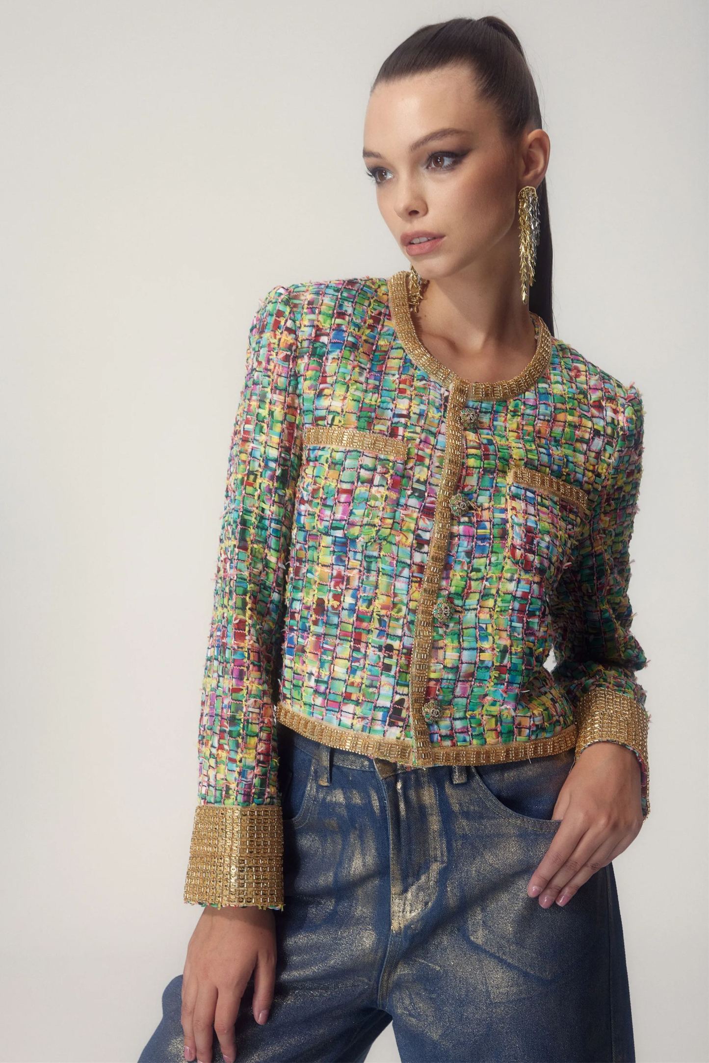 Valentina Printed Bead-embellished Jacket-Sunfere