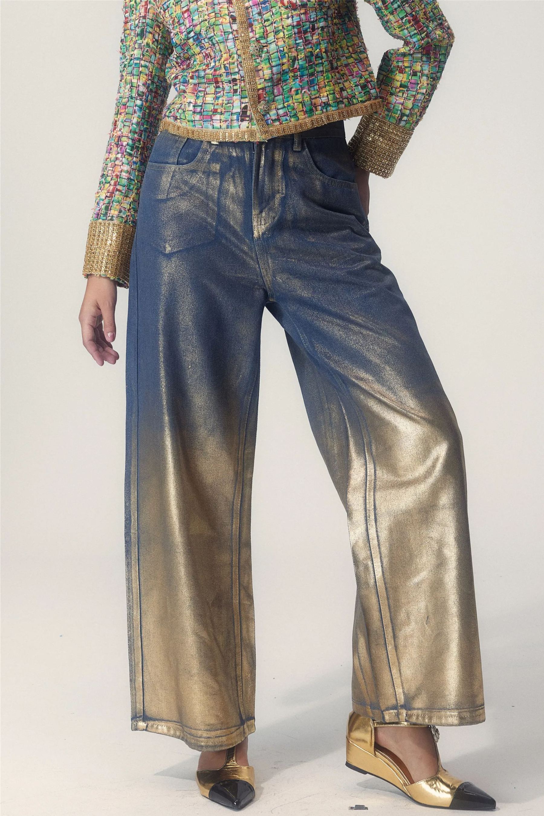 Vicky Straight Leg Gold Foil Jeans-Sunfere