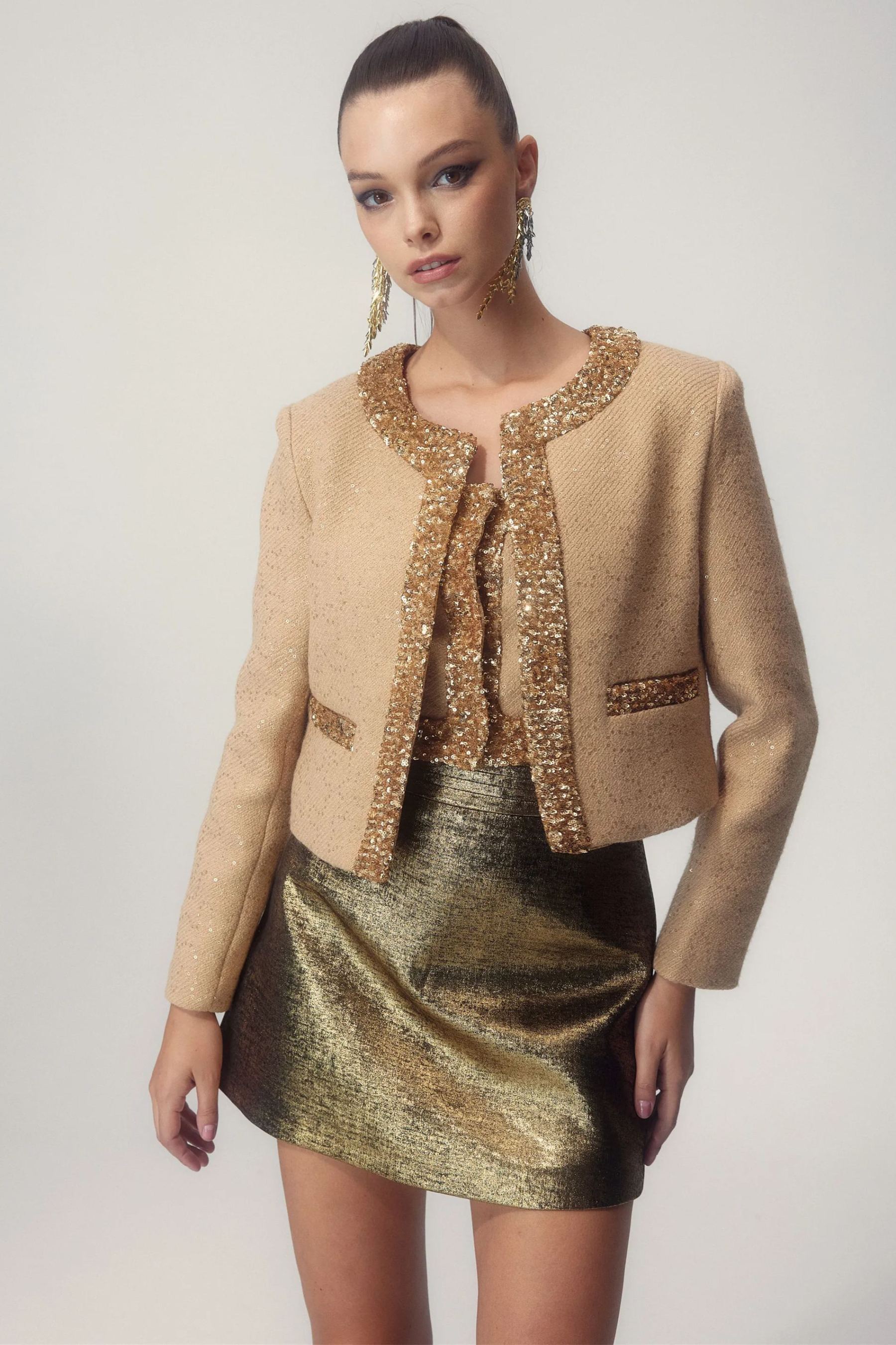 Megan Sequins Trim Vest Cardigan Two-pieces Set-Sunfere