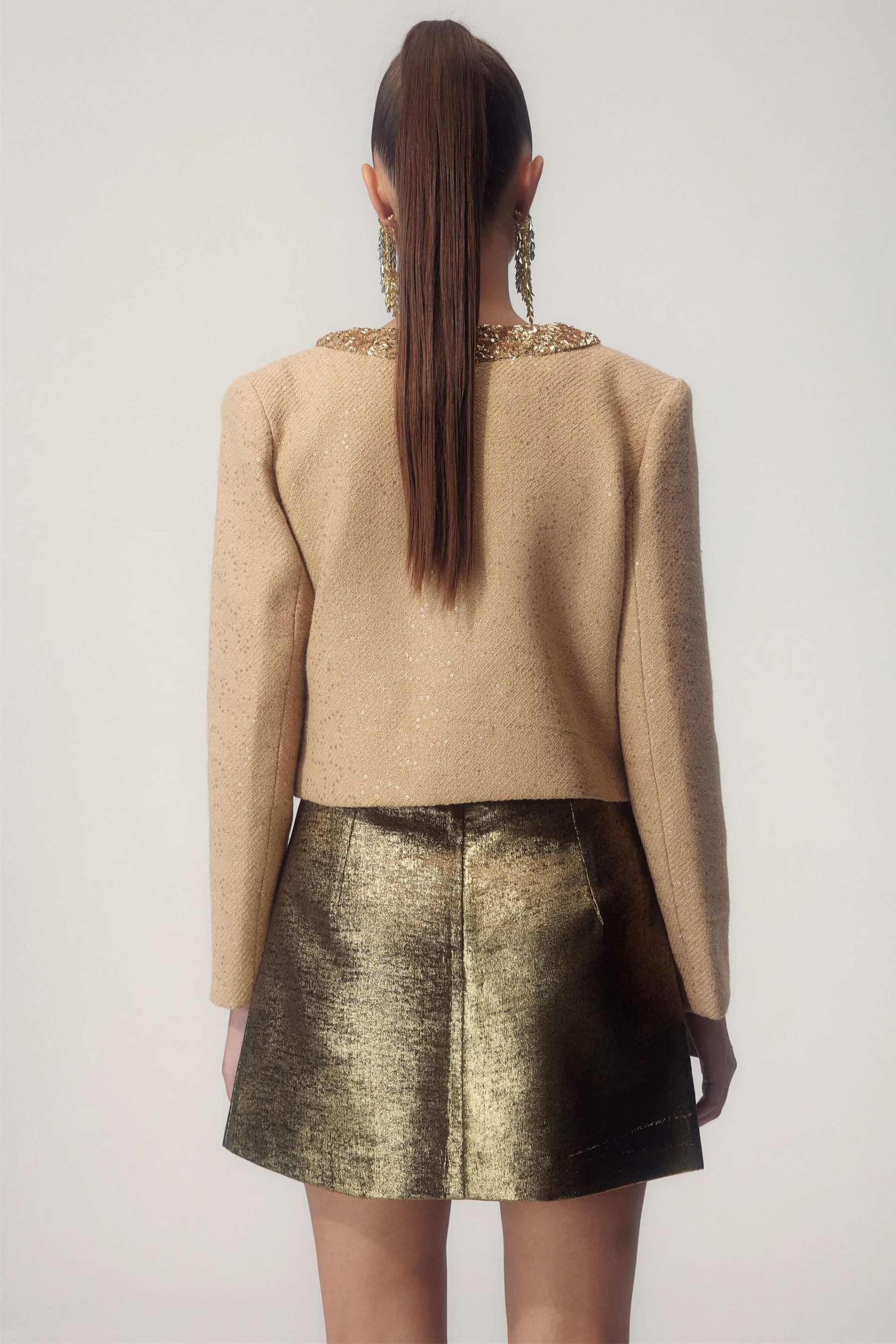 Megan Sequins Trim Vest Cardigan Two-pieces Set