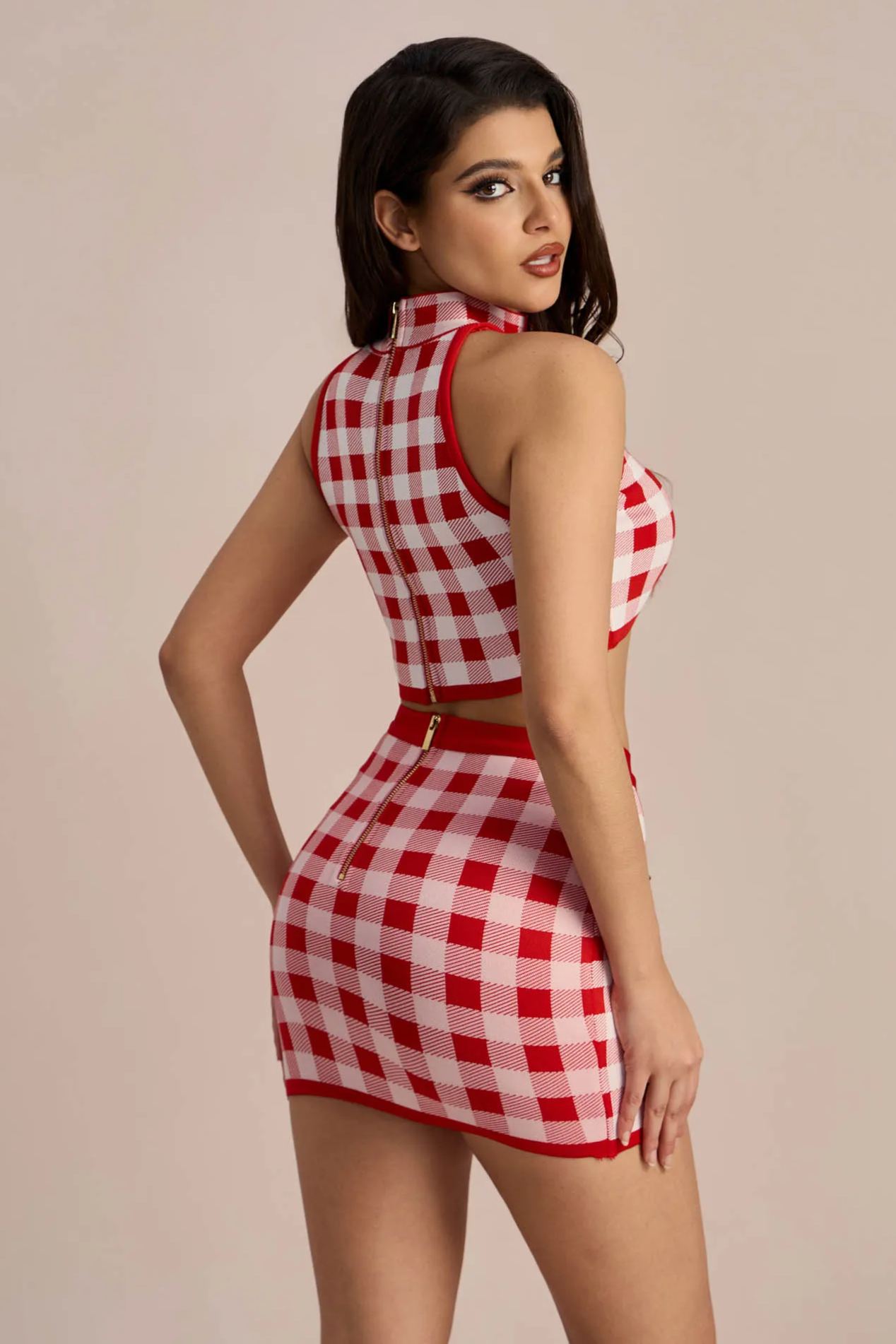 Natalie Gingham Check Bandage Skirt Set