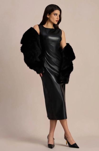Erica Vegan Leather Midi Split Dress