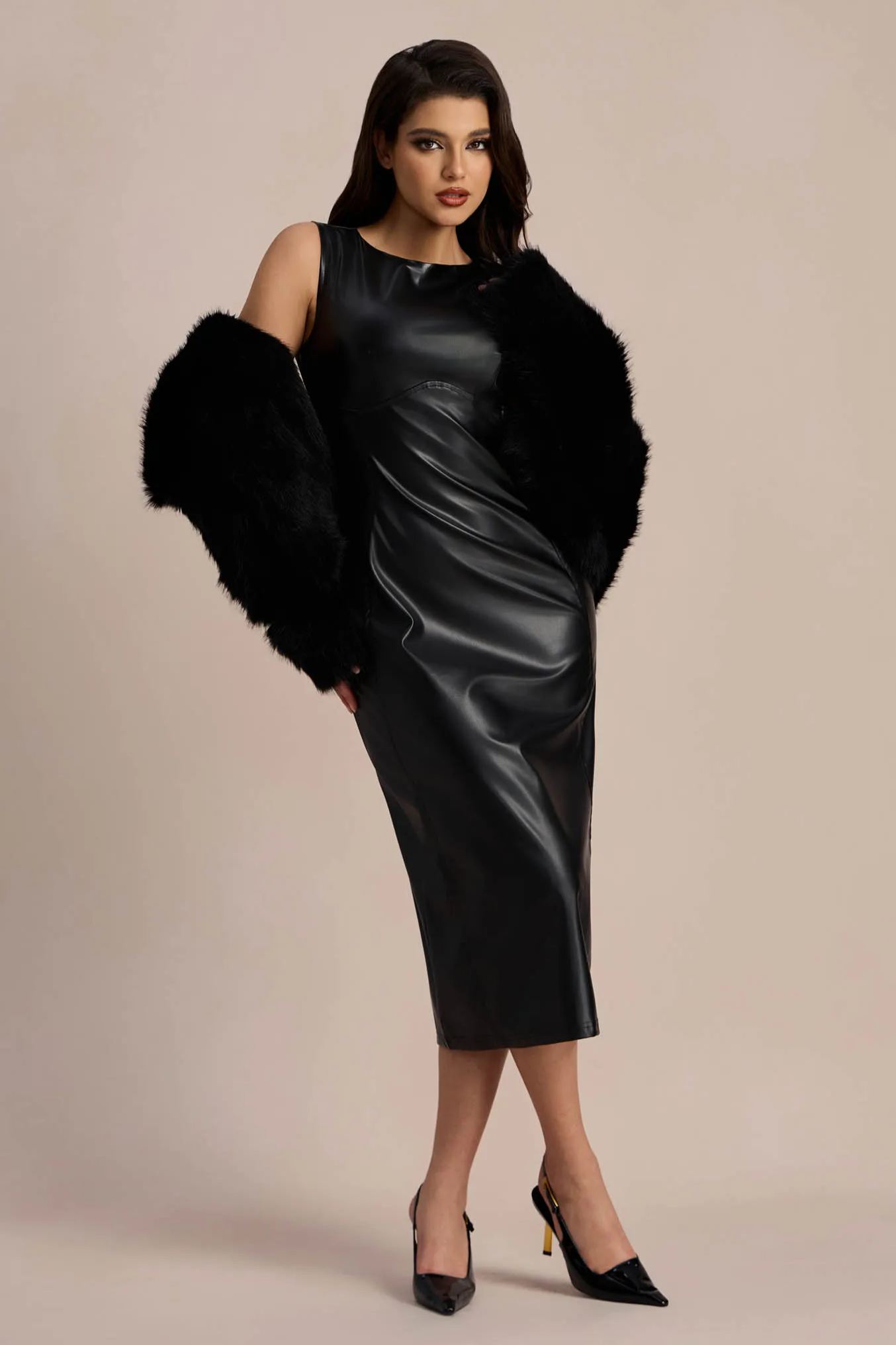 Erica Vegan Leather Midi Split Dress