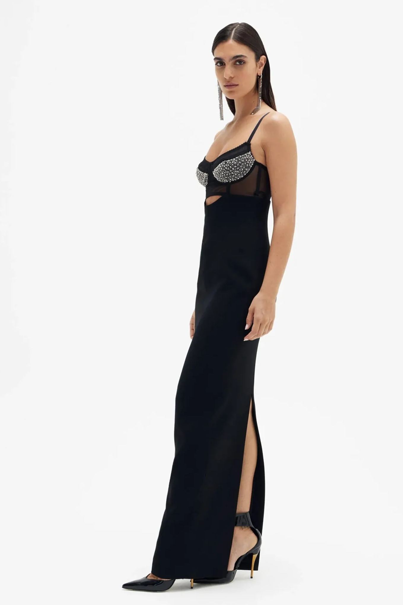 Stephanie Crystal Embellished Cutout Maxi Dress