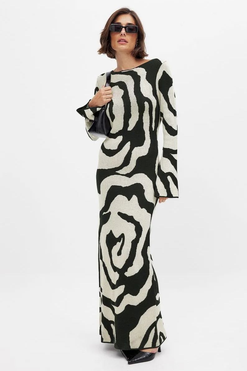 Elaine Zebra Print Knitted Maxi Dress