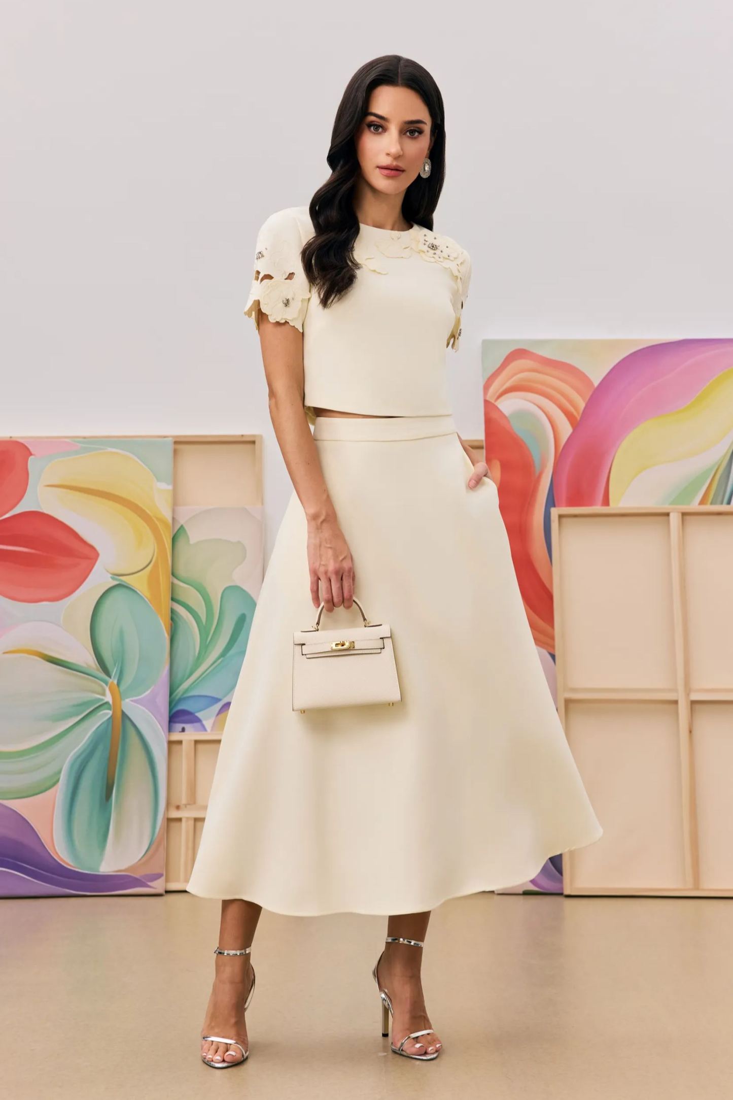 Elsie Floral Applique Top & Skirt Set