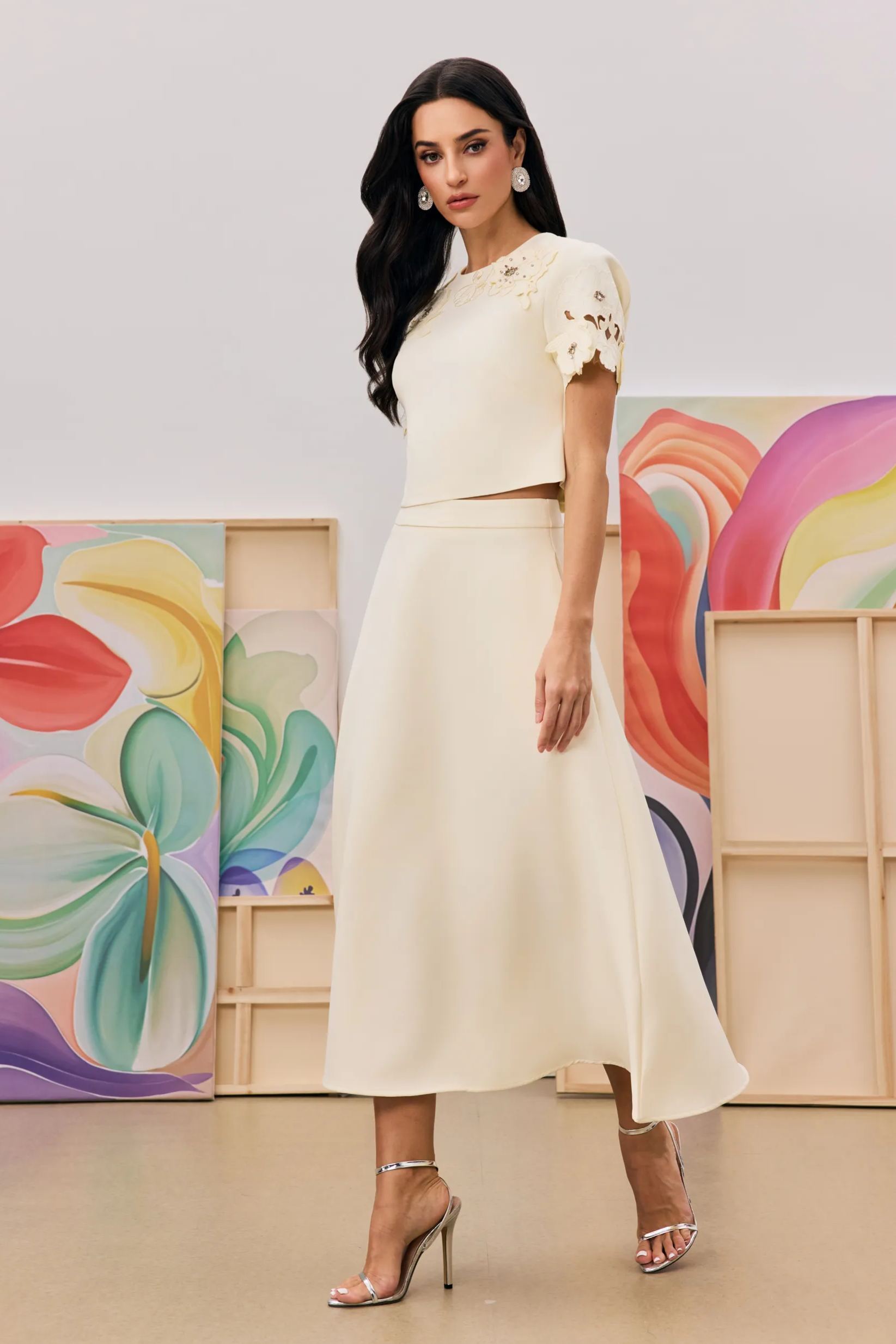 Elsie Floral Applique Top & Skirt Set