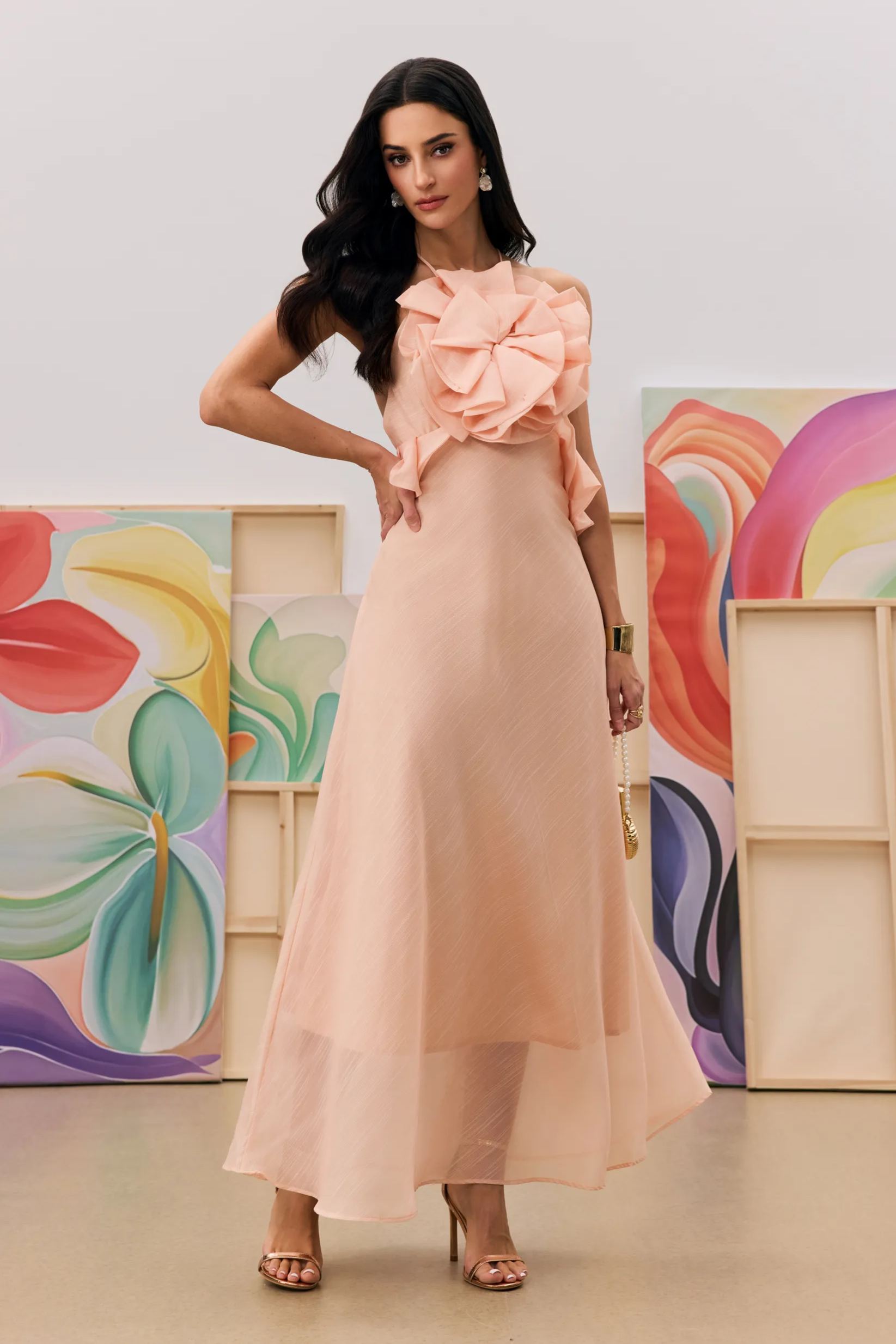 Letitia Halter Neck Ruffle Maxi Dress