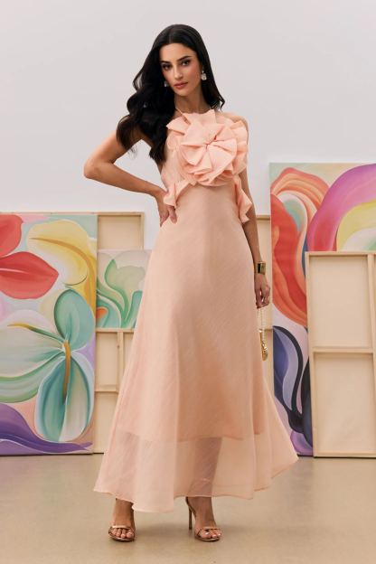 Letitia Halter Neck Ruffle Maxi Dress