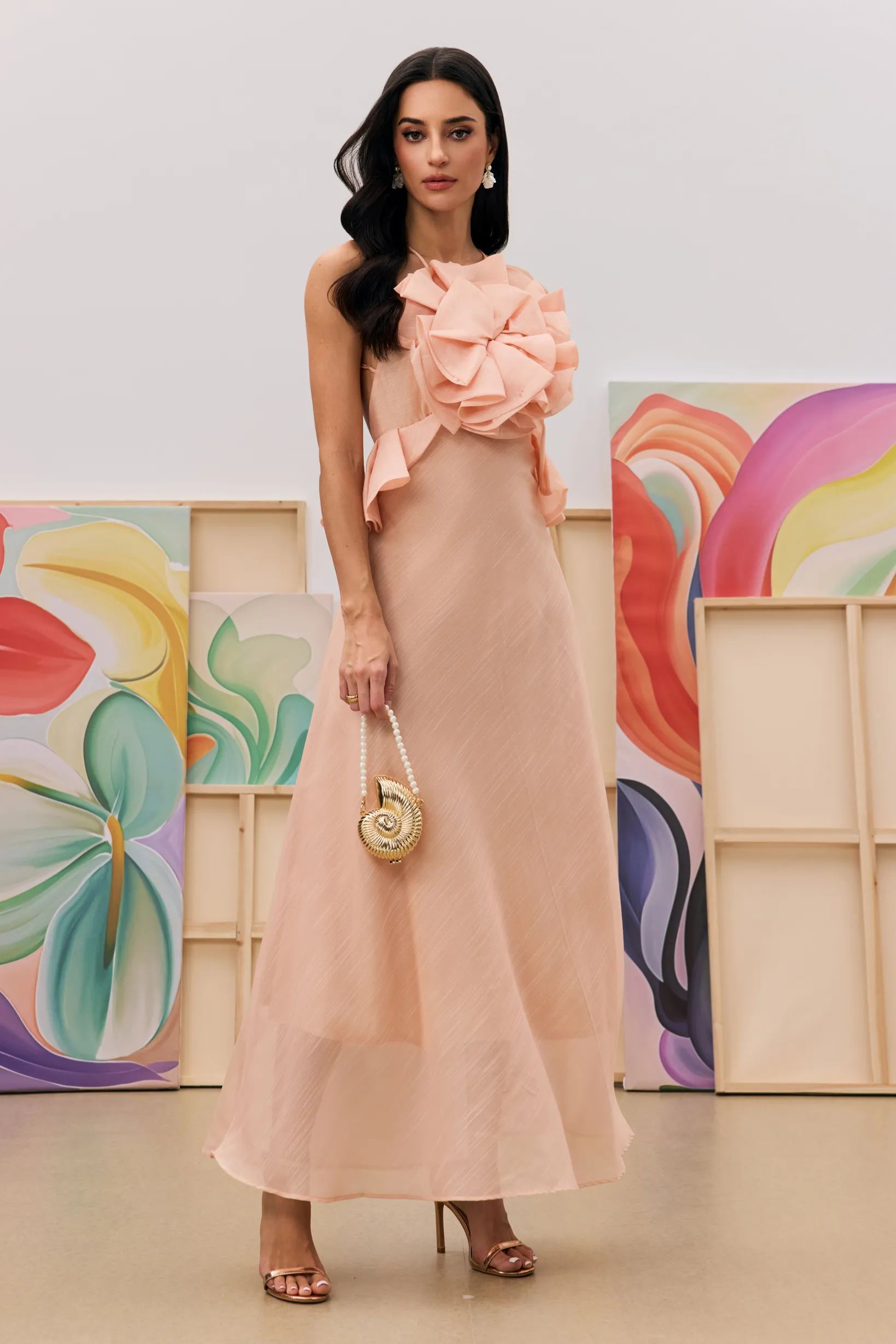 Letitia Halter Neck Ruffle Maxi Dress