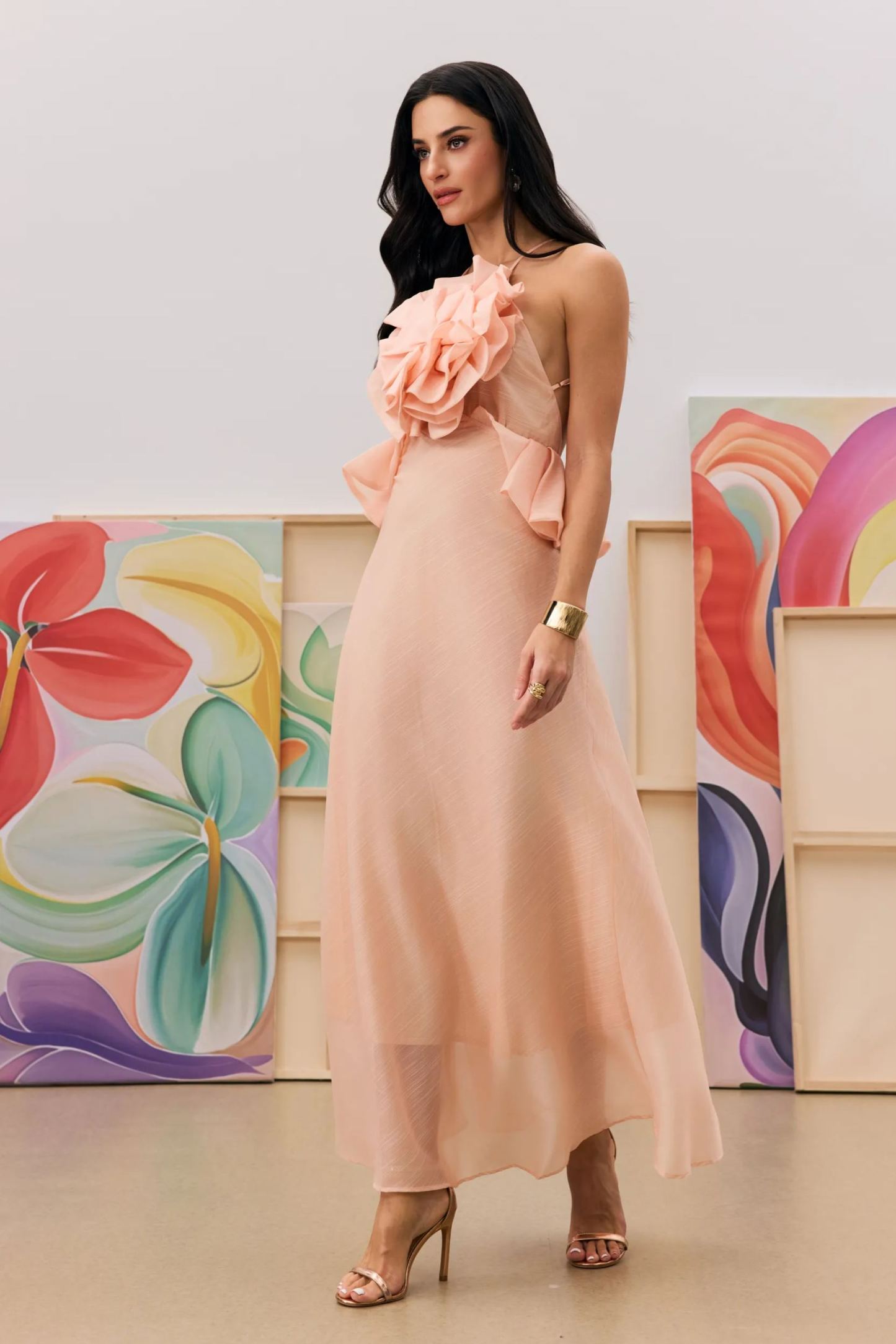 Letitia Halter Neck Ruffle Maxi Dress