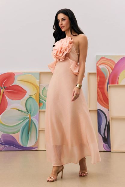 Letitia Halter Neck Ruffle Maxi Dress
