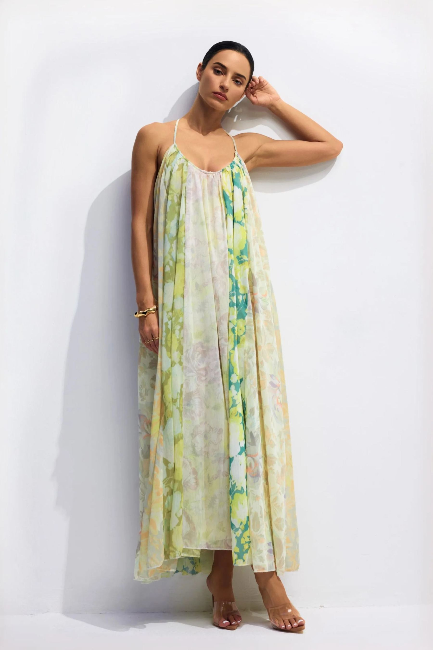 Angelic Patchwork Floral Open Back Maxi Dress