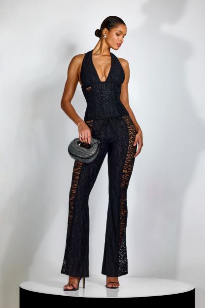 Martha Halter Neck Sheer Lace Jumpsuit