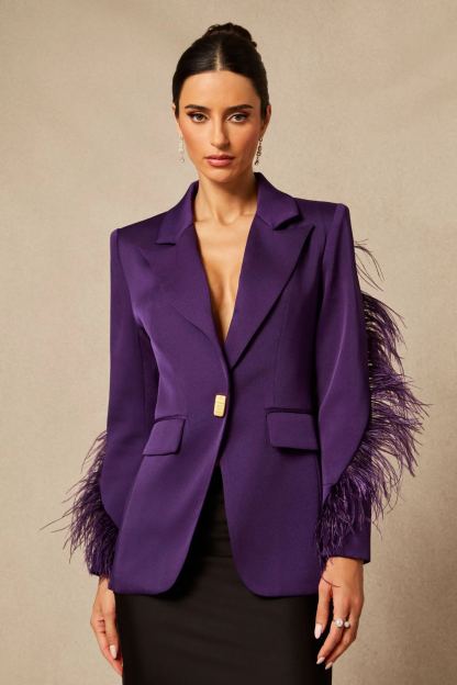 Shana Feather Trim Single Breasted Blazer