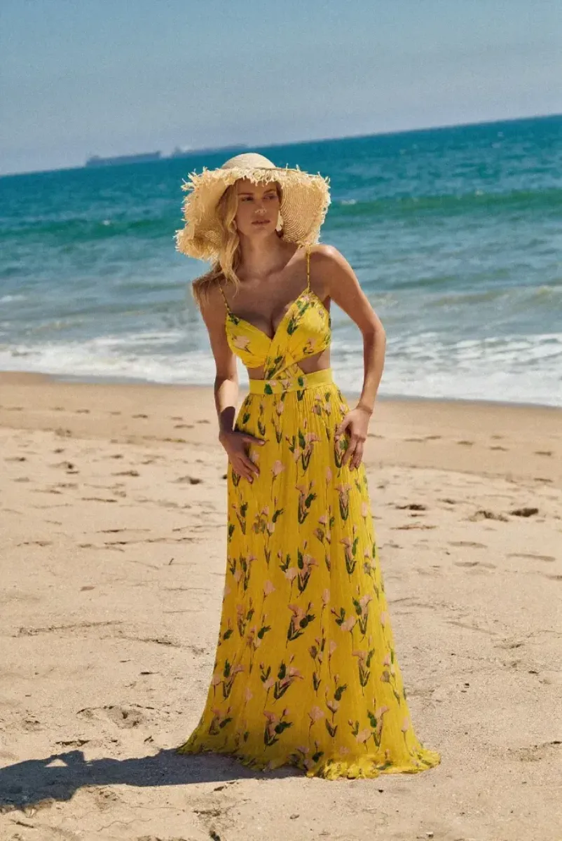 floral print pleated maxi dress
