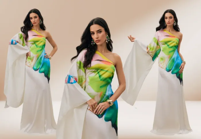 Bernice Printed Single Sleeve Dress in Vacation