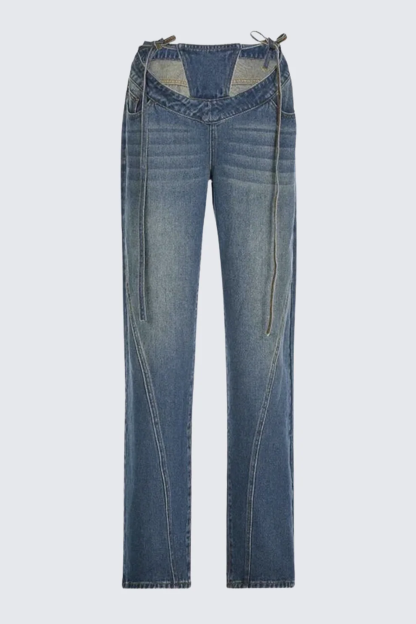 Janice V Waist Tie-Up Denim Jeans