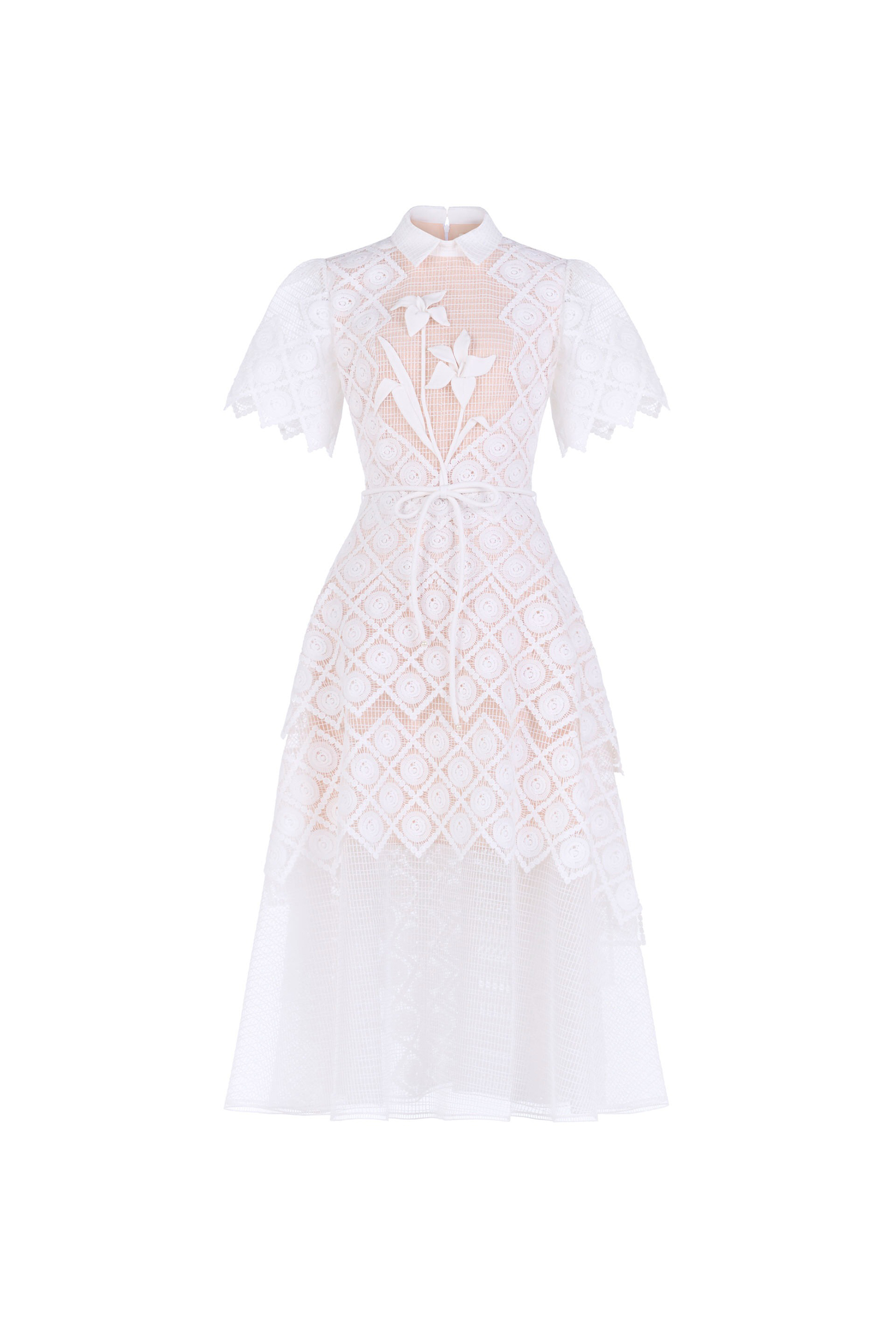 Grace Lace Embroidered Short Sleeve Midi Dress