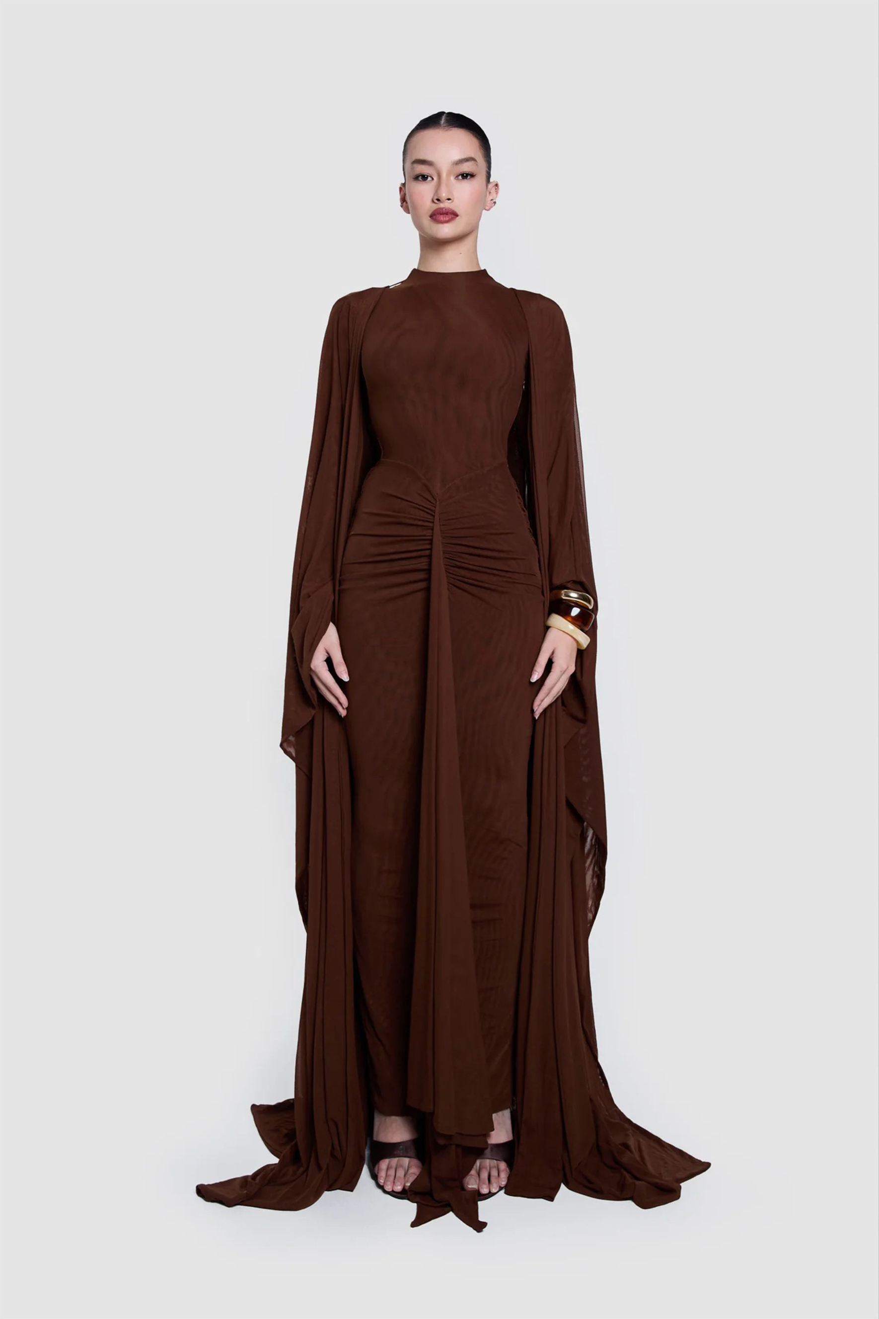 Alexis Long Sleeve Draped Cape Maxi Dress