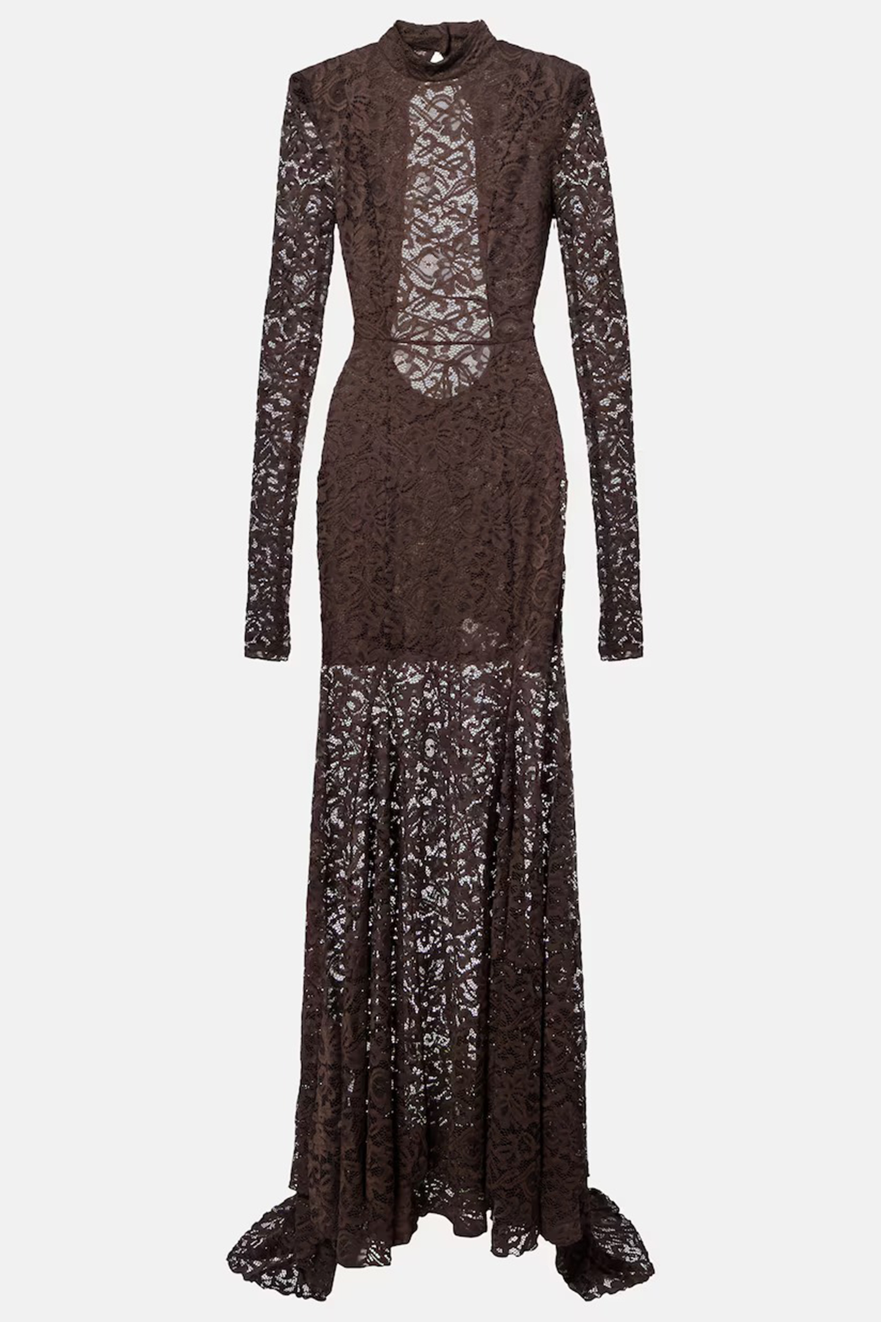 Appetite for Seduction Brown Sheer Lace Open Back Maxi Dress