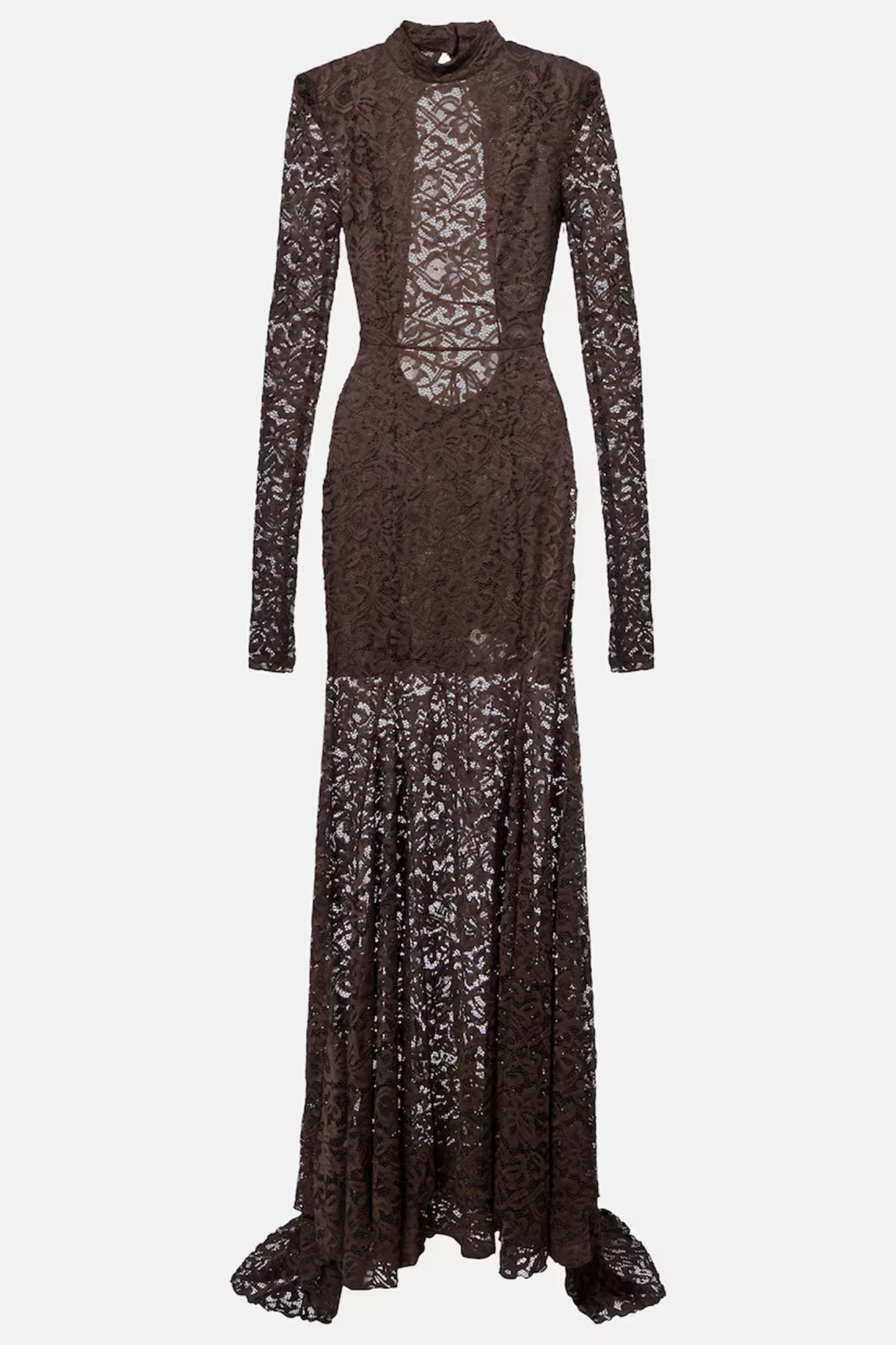 Appetite for Seduction Brown Sheer Lace Open Back Maxi Dress