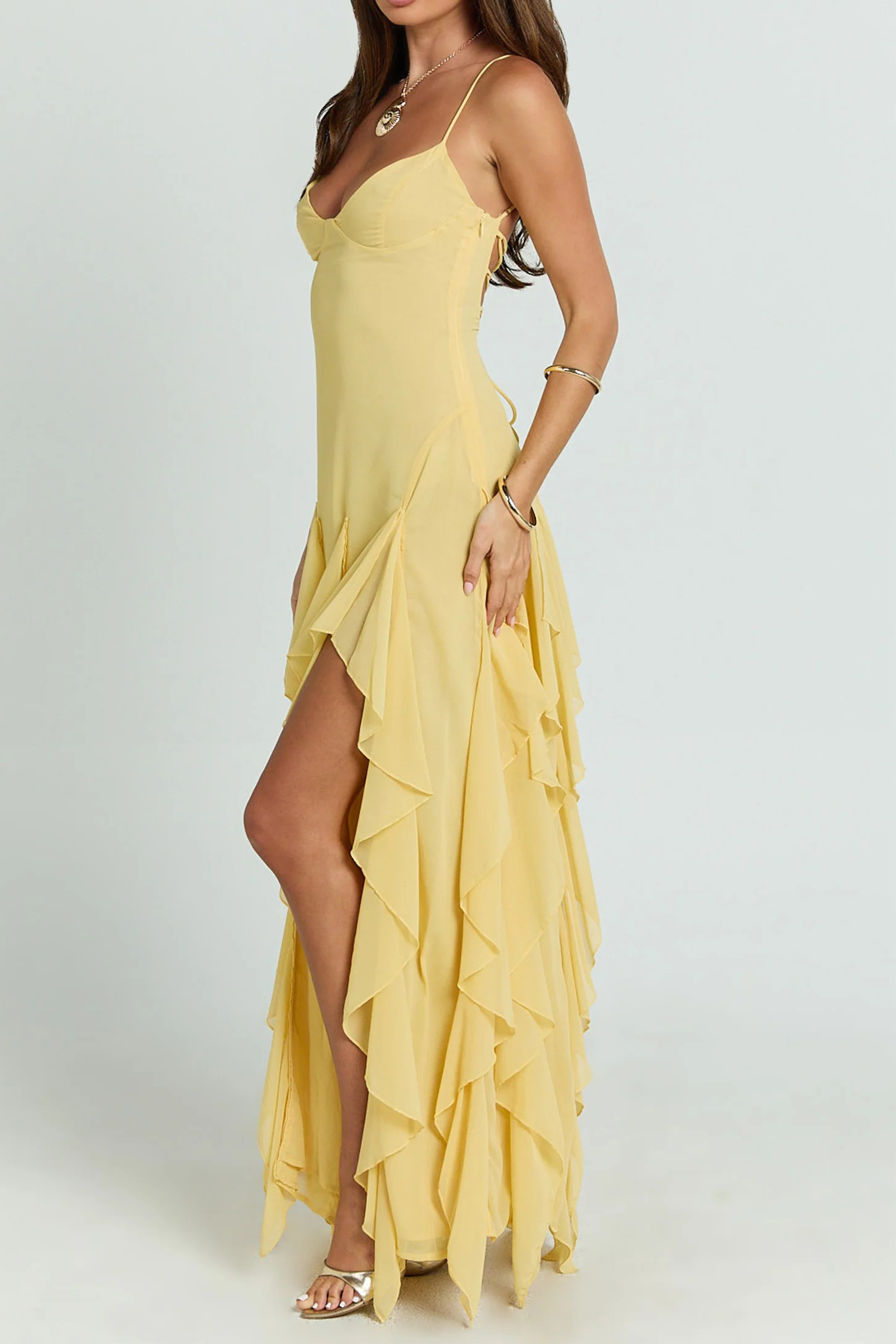 Charming Dedication Yellow V-Neck Layered Ruffle Maxi Dress