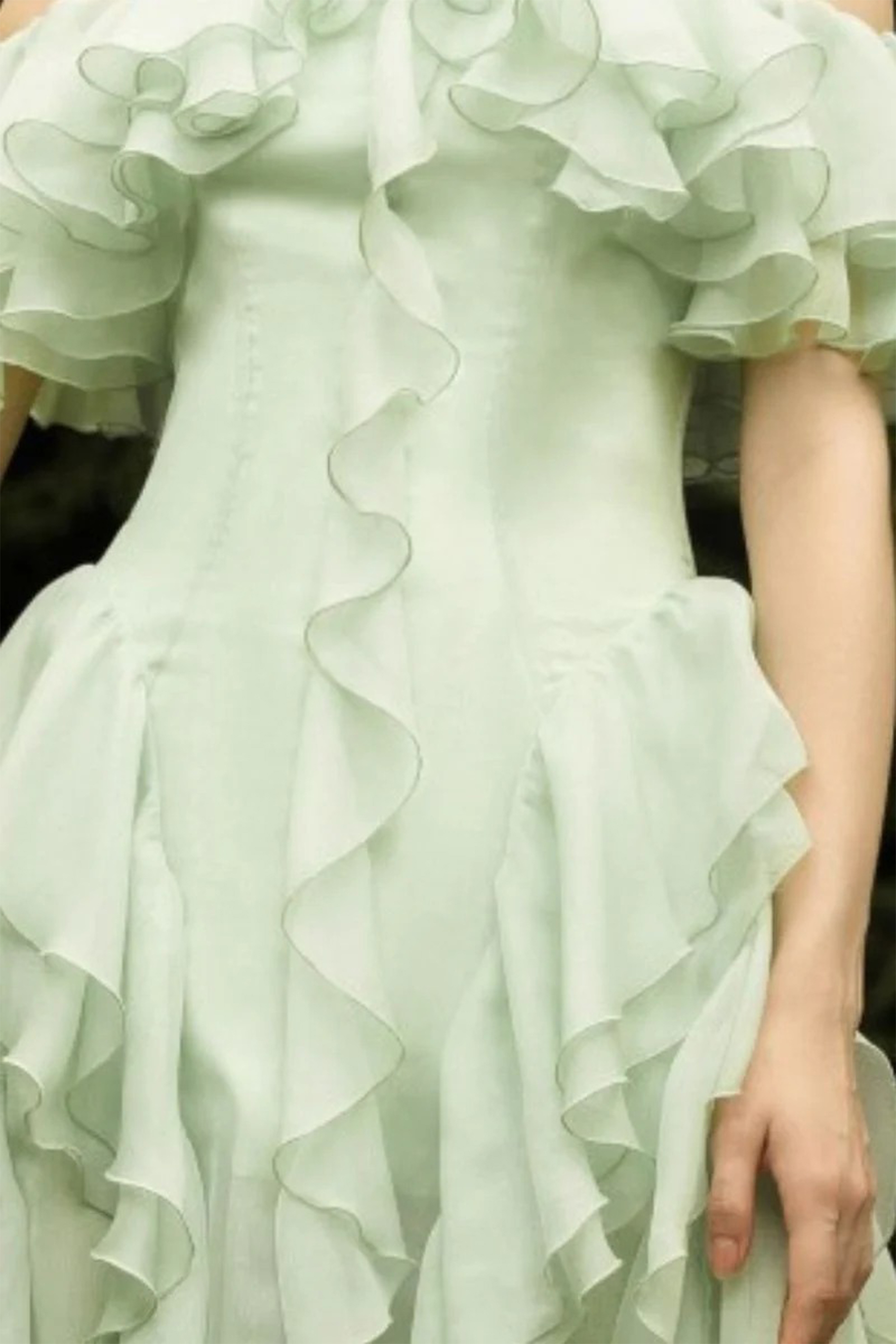 Every Love Song Green Off-The-Shoulder Ruffle Maxi Dress