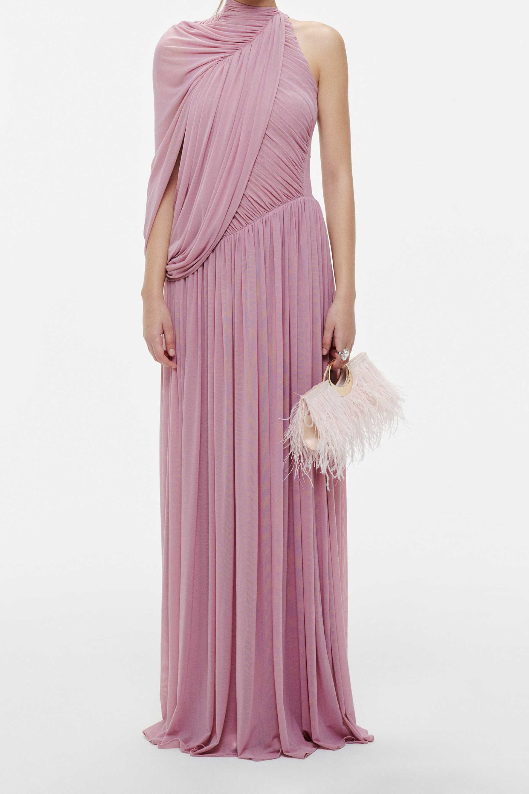 Desirable Date Dusty Pink One Sleeve Draped Maxi Dress