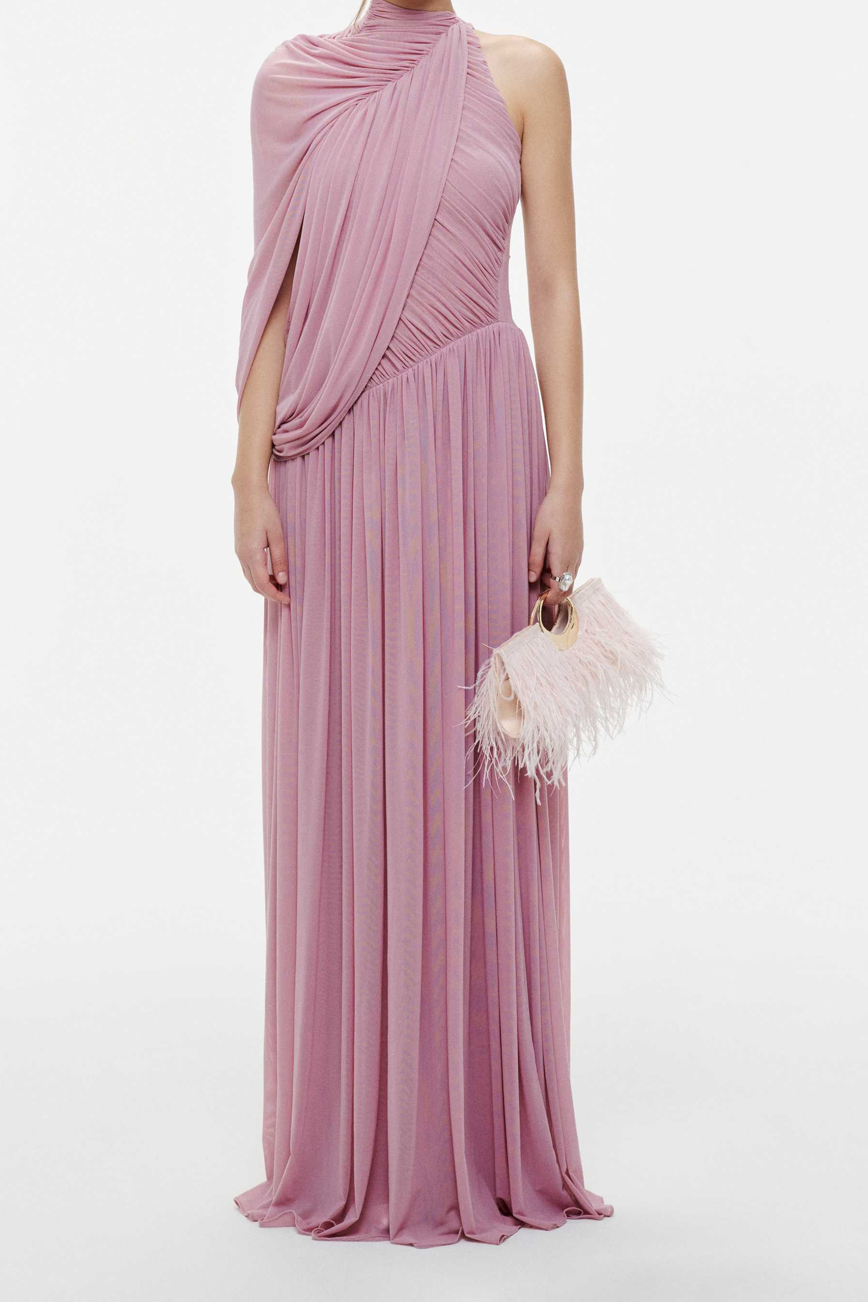 Desirable Date Dusty Pink One Sleeve Draped Maxi Dress
