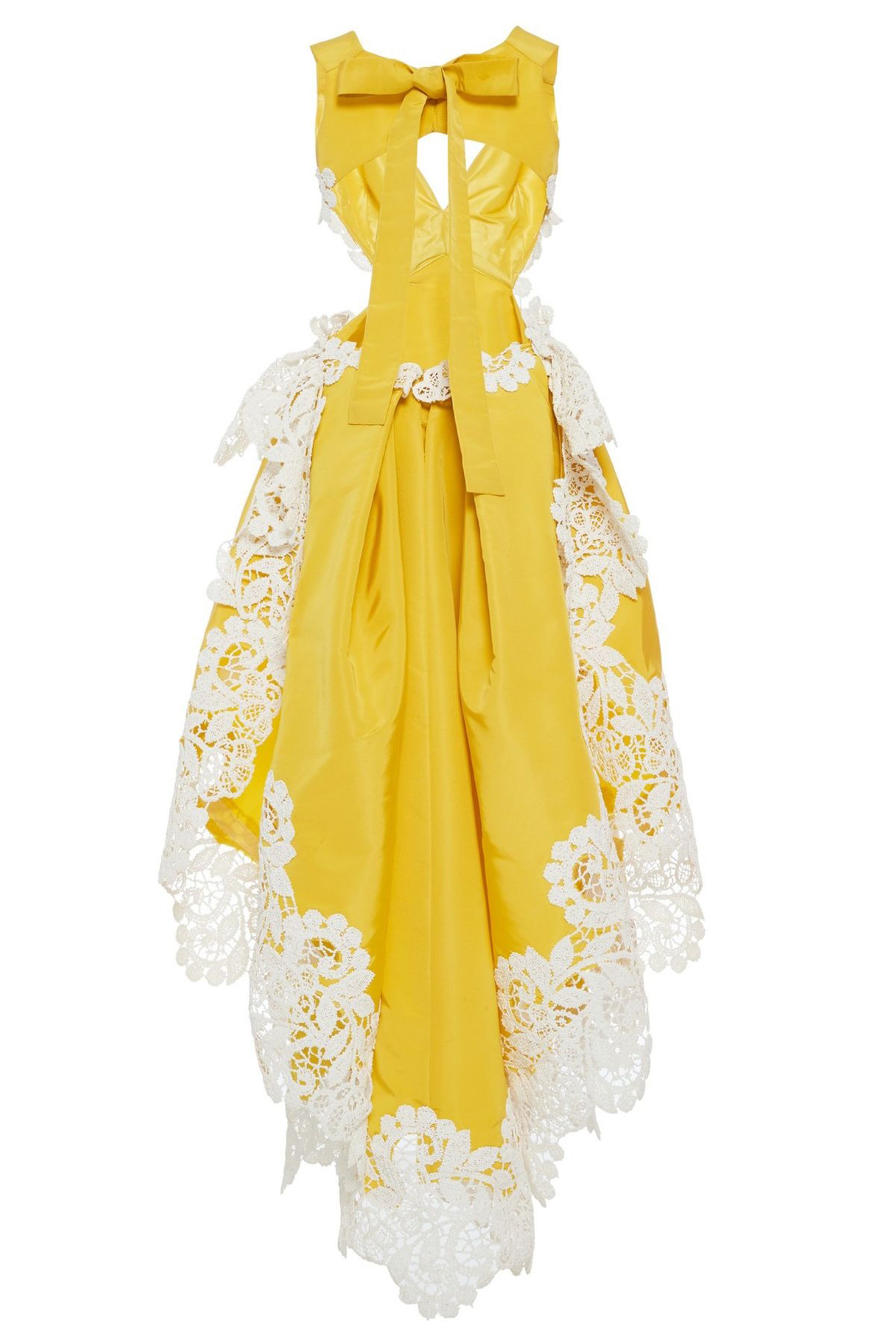 Sweetly Charming Yellow Lace Applique Bow Back Maxi Dress