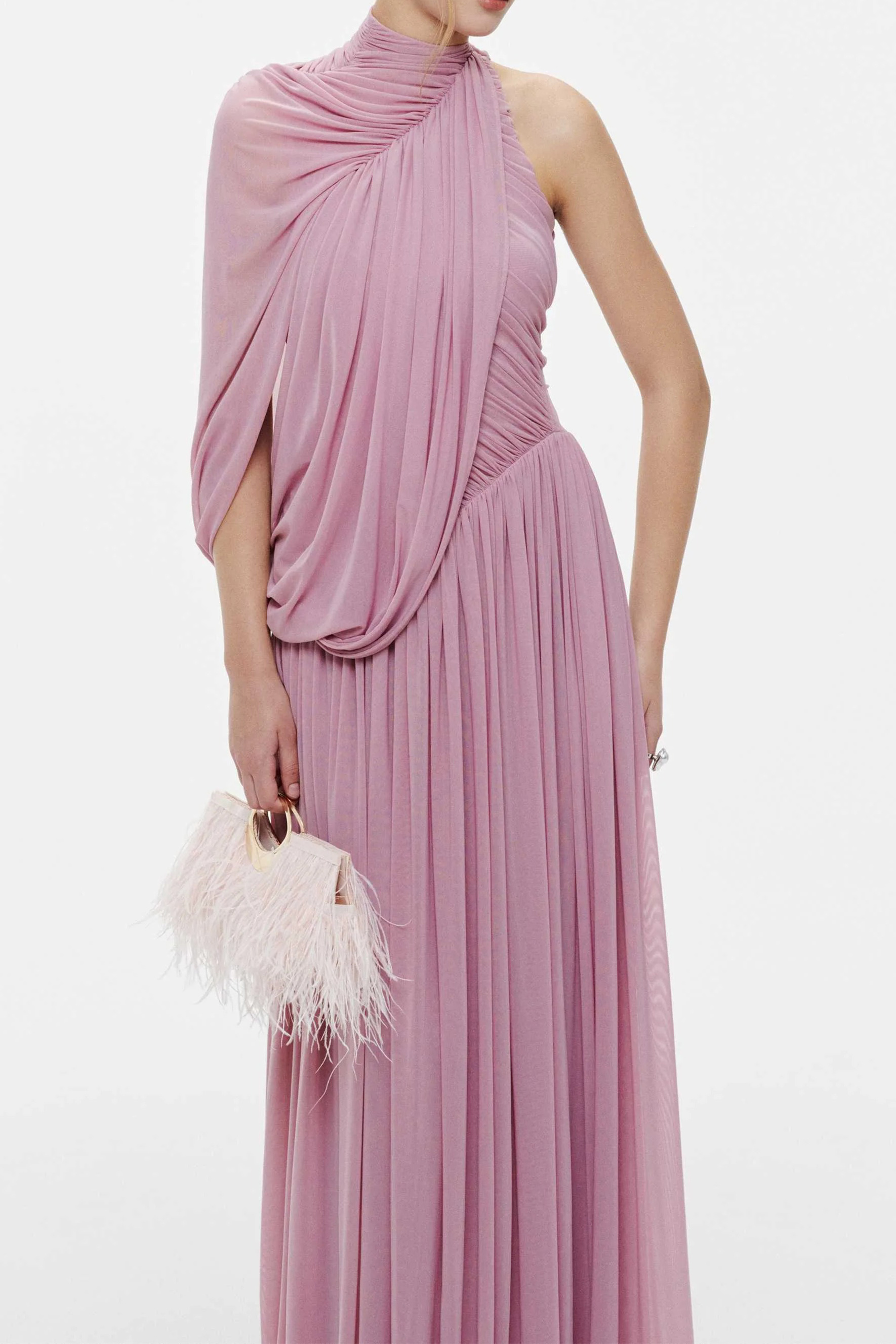 Desirable Date Dusty Pink One Sleeve Draped Maxi Dress