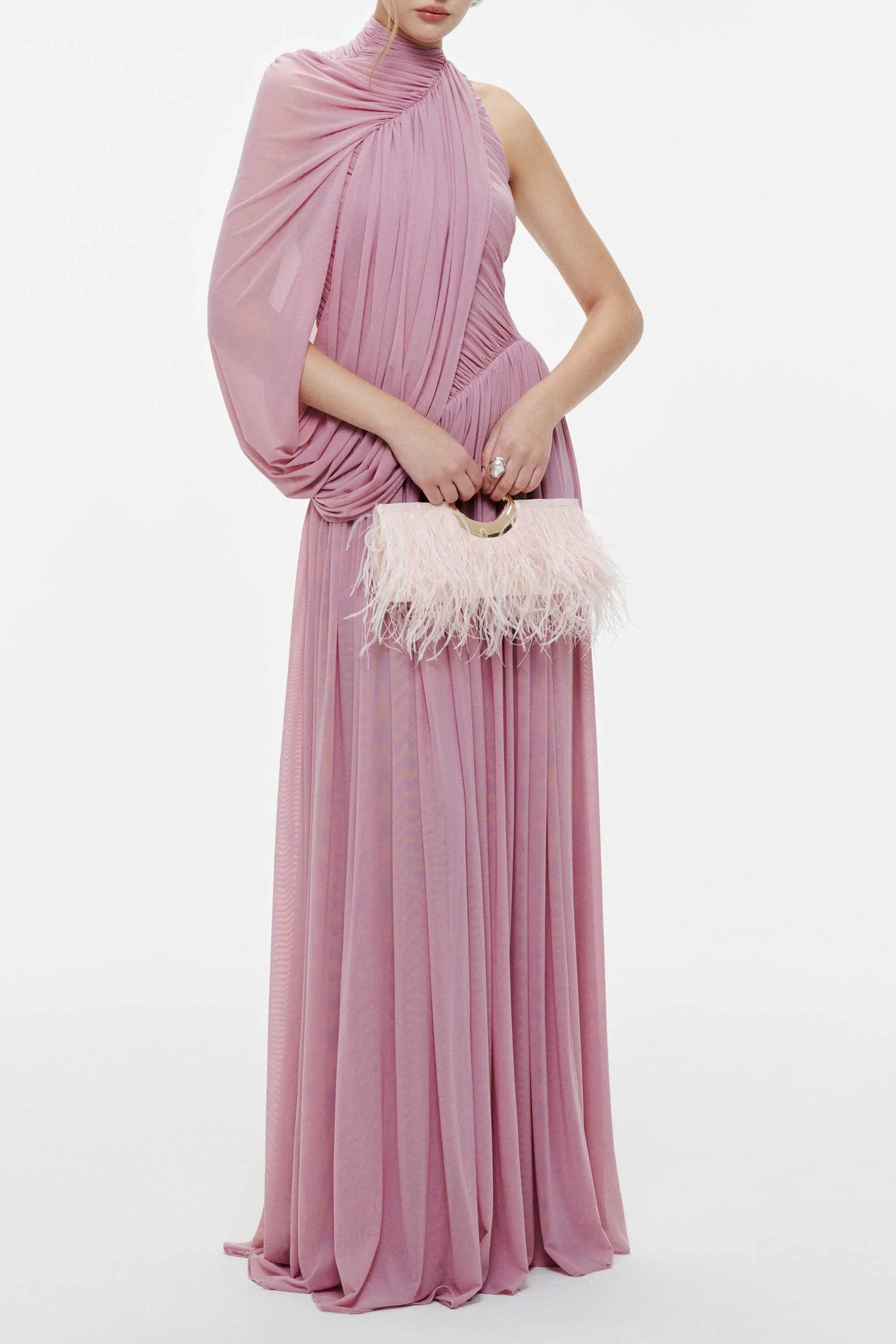 Desirable Date Dusty Pink One Sleeve Draped Maxi Dress