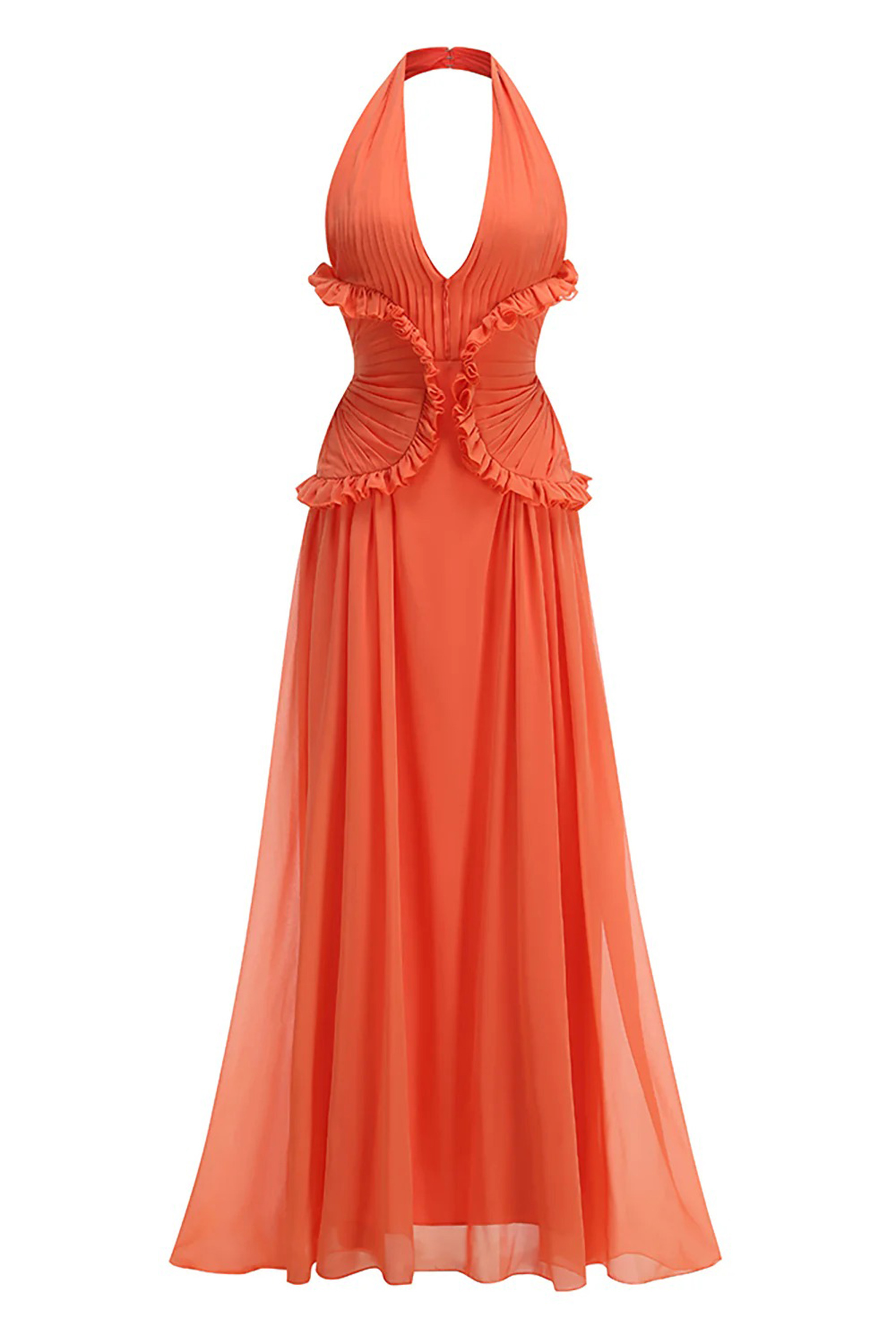 Aliza Halter Neck Ruffle Trim Maxi Dress