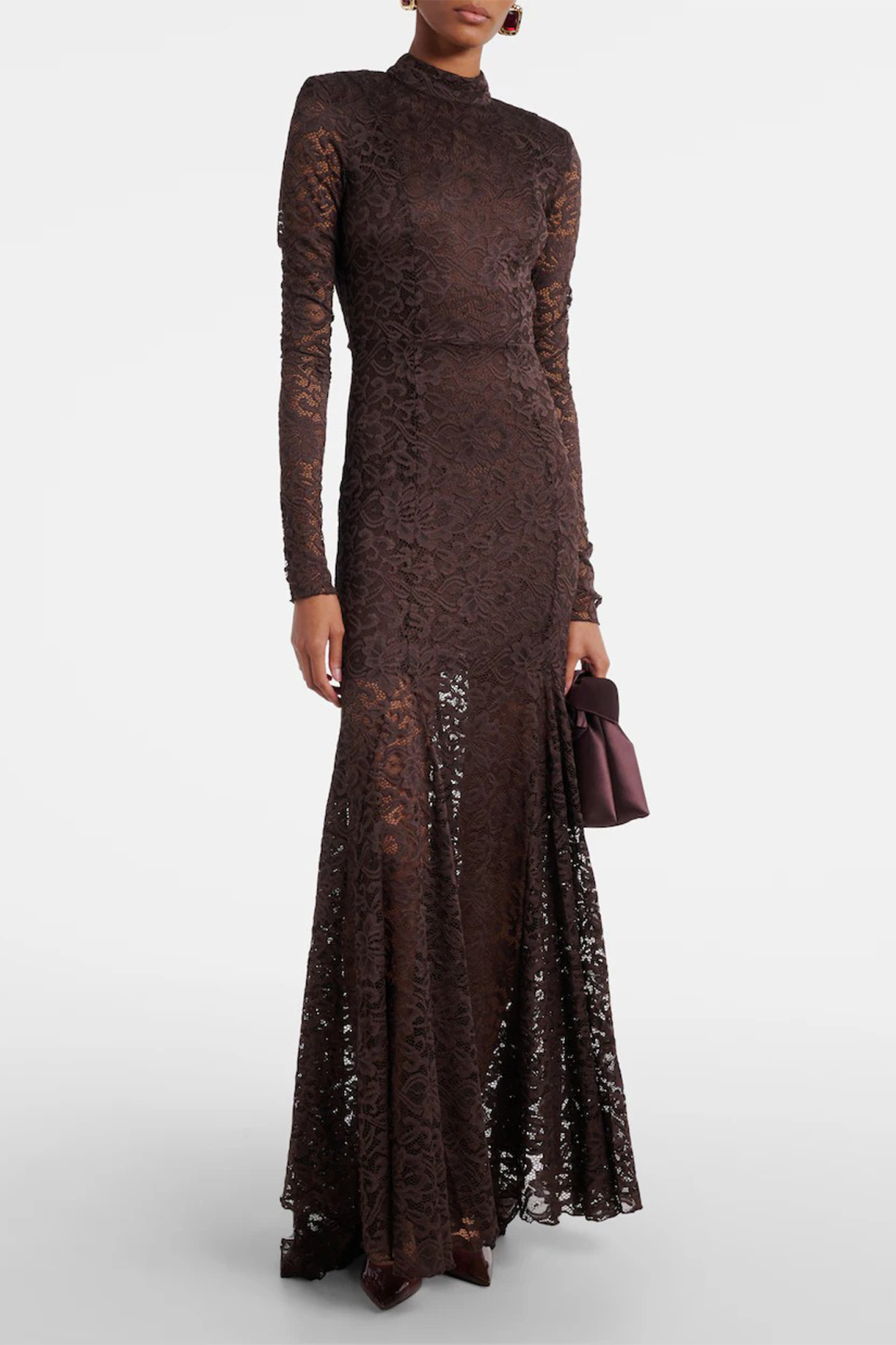 Appetite for Seduction Brown Sheer Lace Open Back Maxi Dress