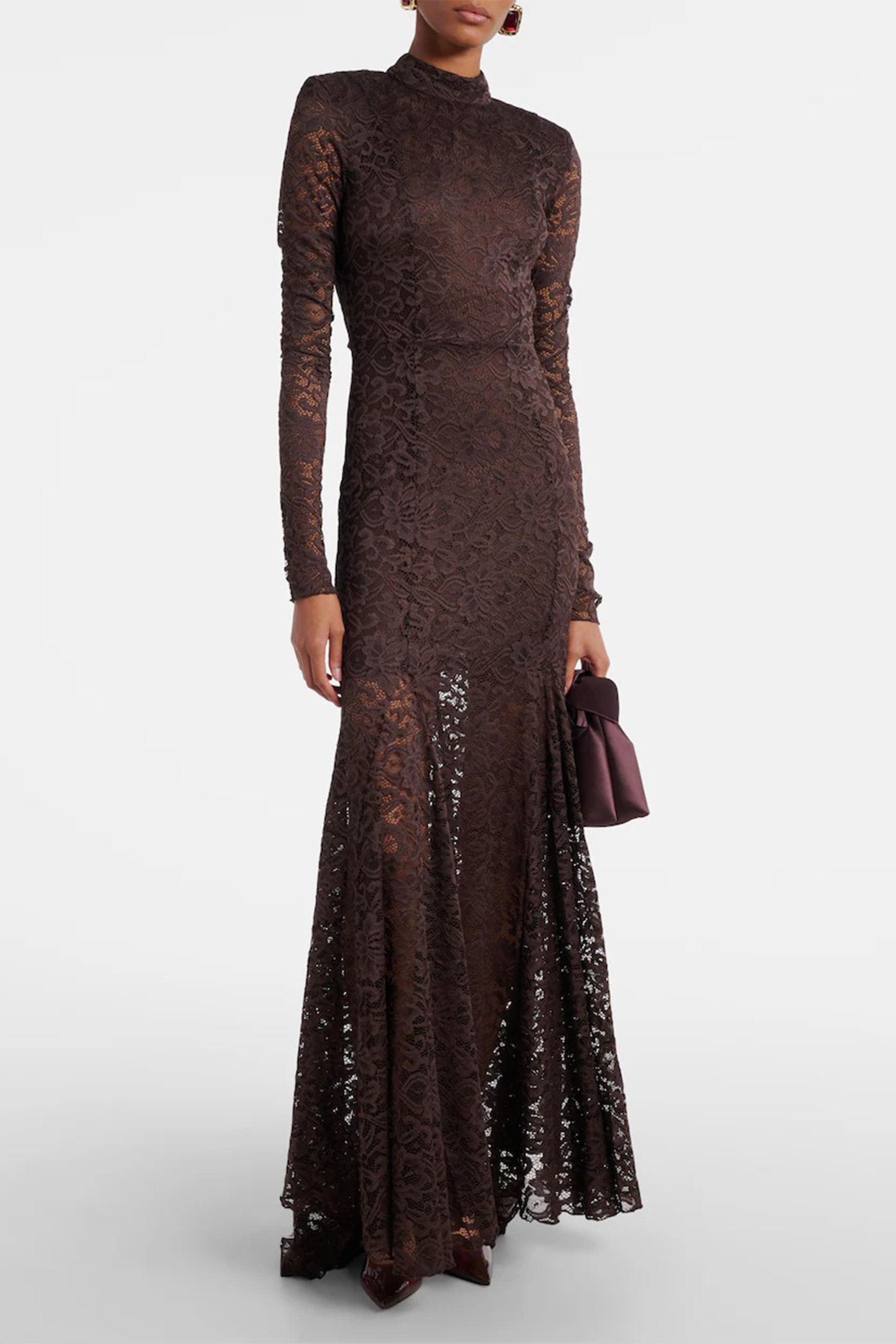 Appetite for Seduction Brown Sheer Lace Open Back Maxi Dress
