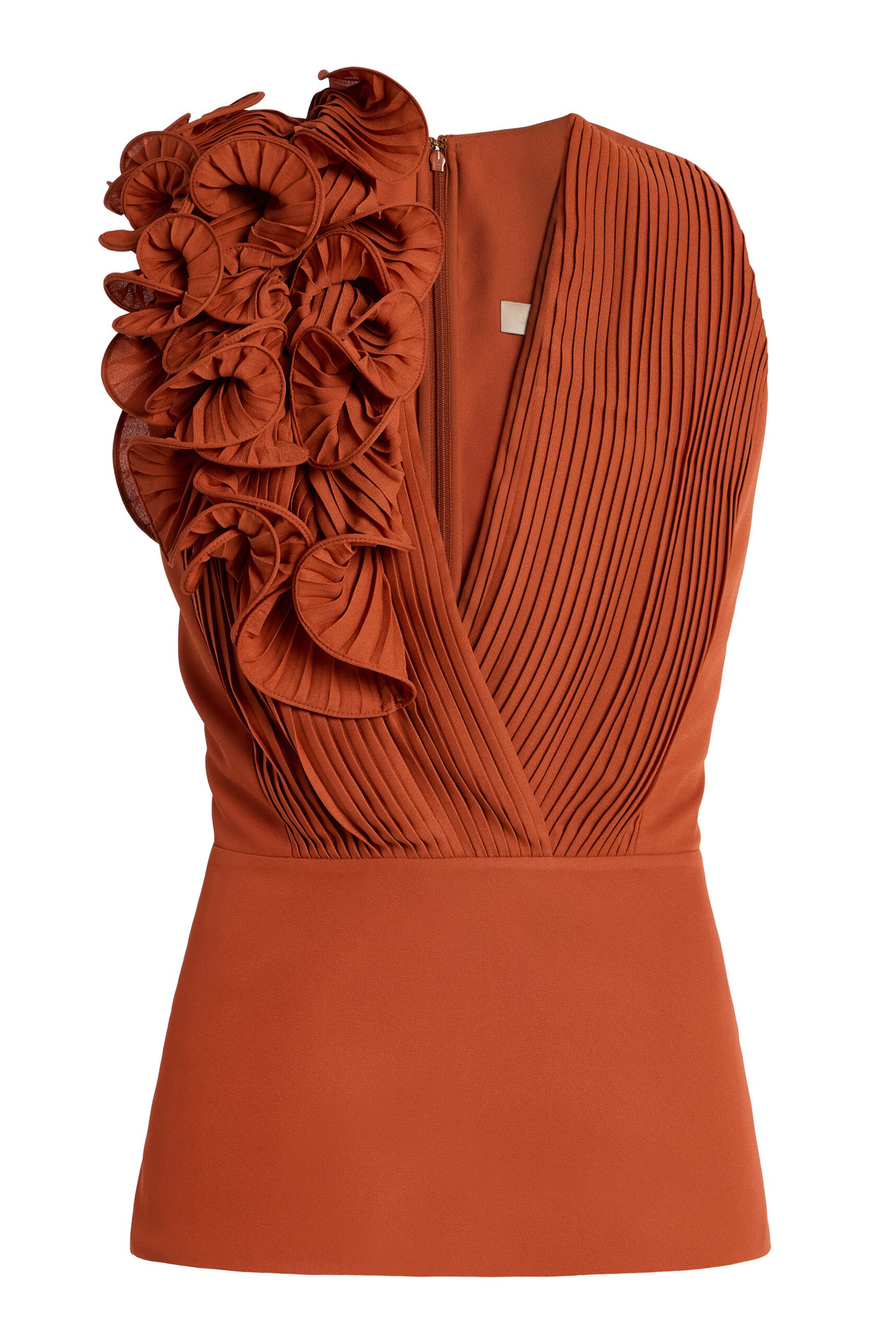 The VIP Vibe Orange V‑Neck Ruffle Top & Pleated Skirt Set