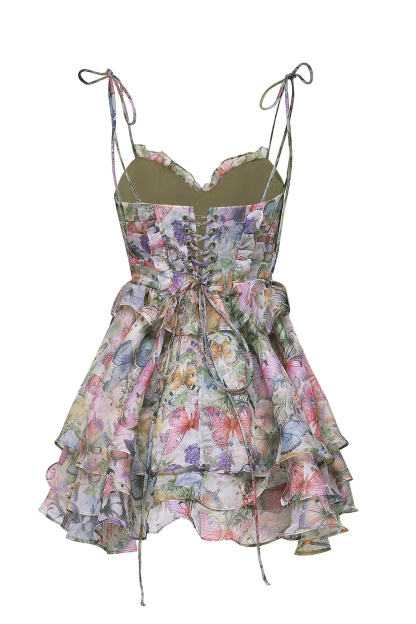 Vita Butterfly Print Ruffle Layered Mini Dress