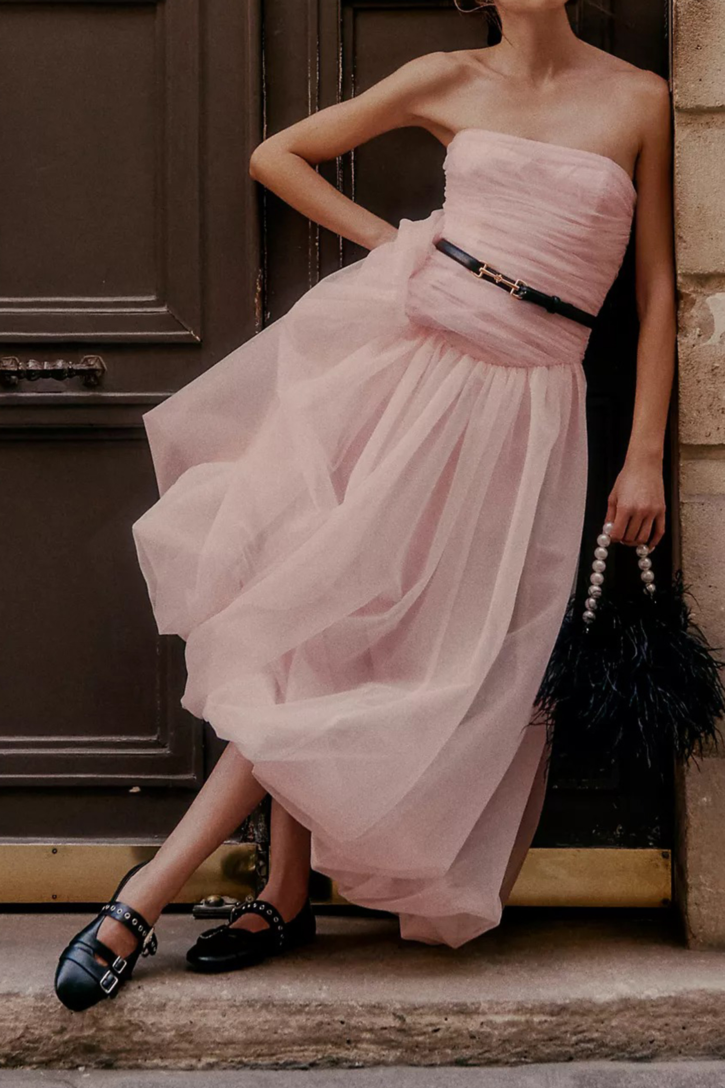 The Pretty List Pink Strapless Ruched Bodice Maxi Dress