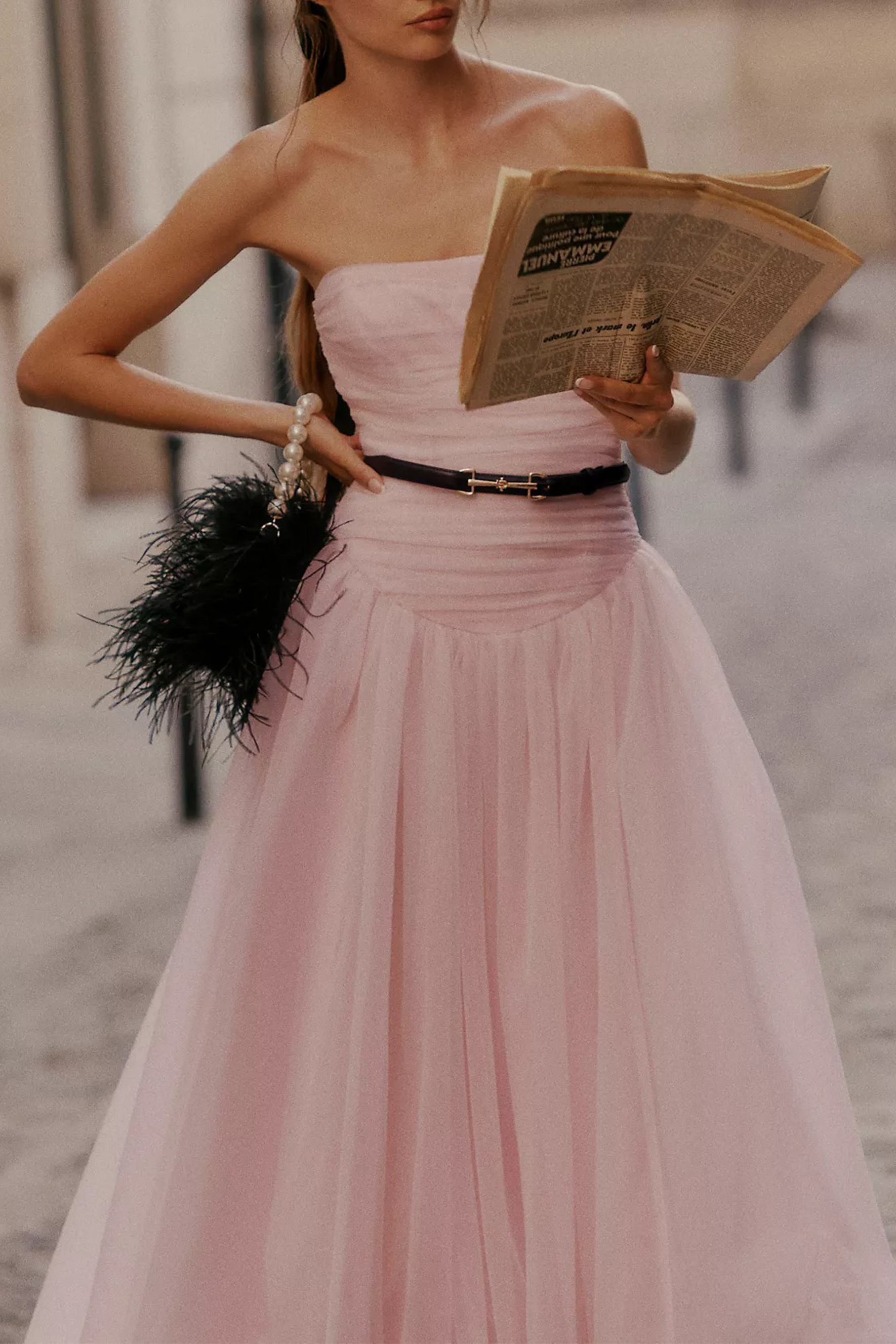 The Pretty List Pink Strapless Ruched Bodice Maxi Dress