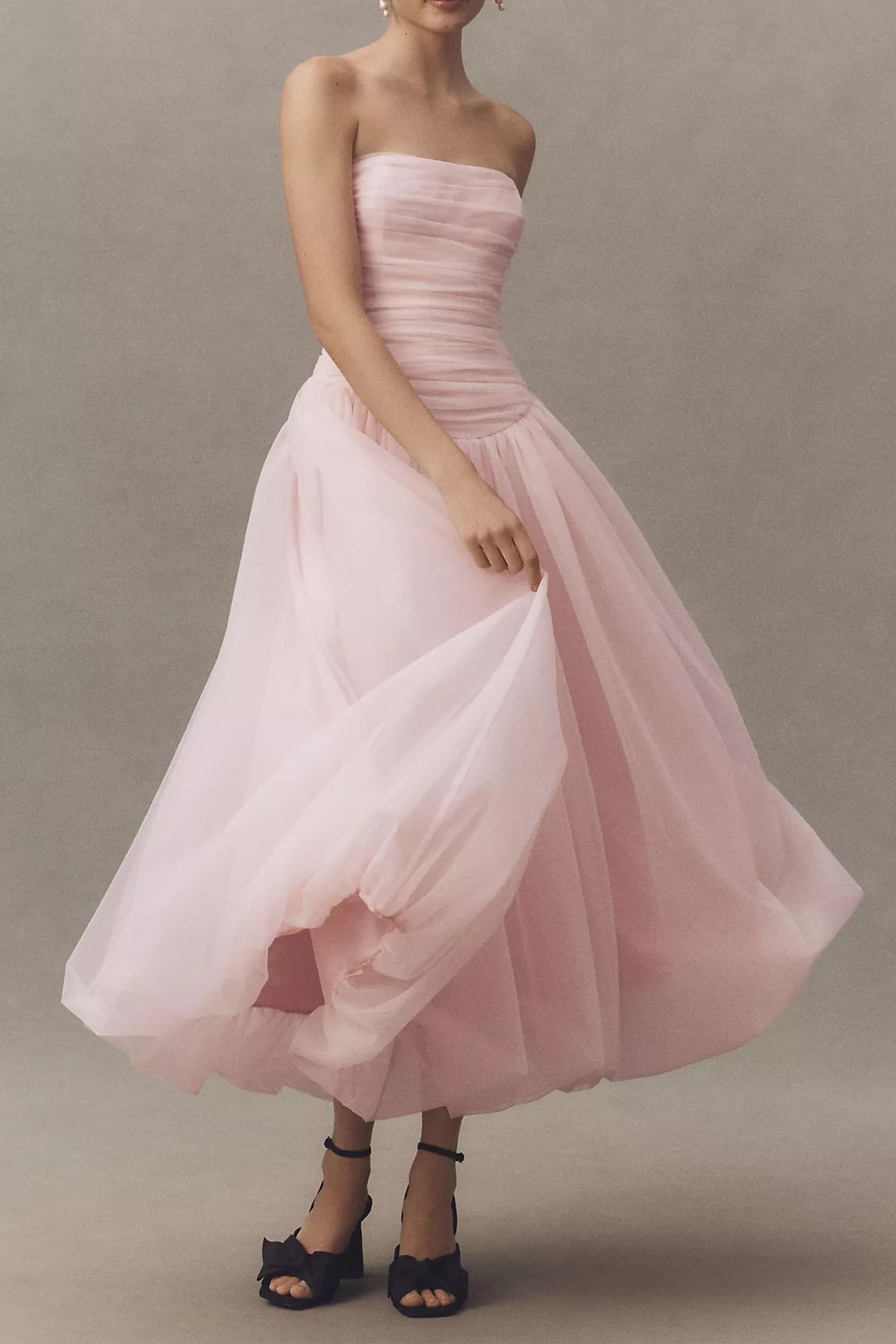 The Pretty List Pink Strapless Ruched Bodice Maxi Dress