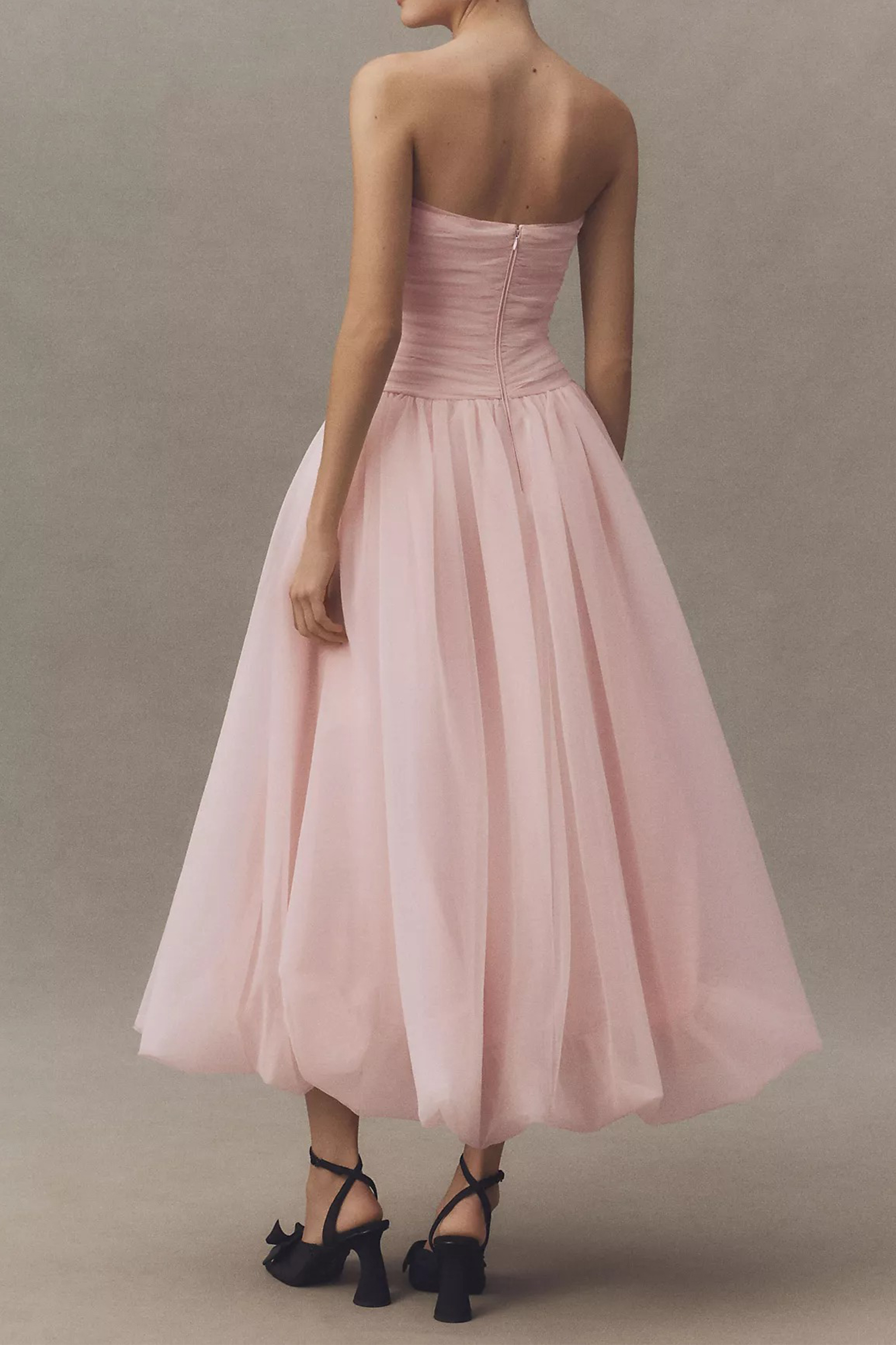 The Pretty List Pink Strapless Ruched Bodice Maxi Dress