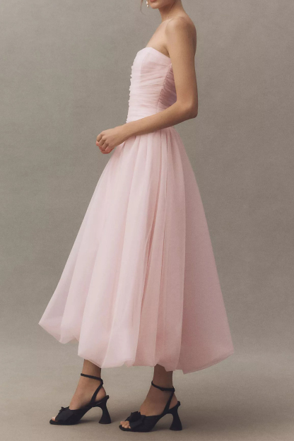 The Pretty List Pink Strapless Ruched Bodice Maxi Dress